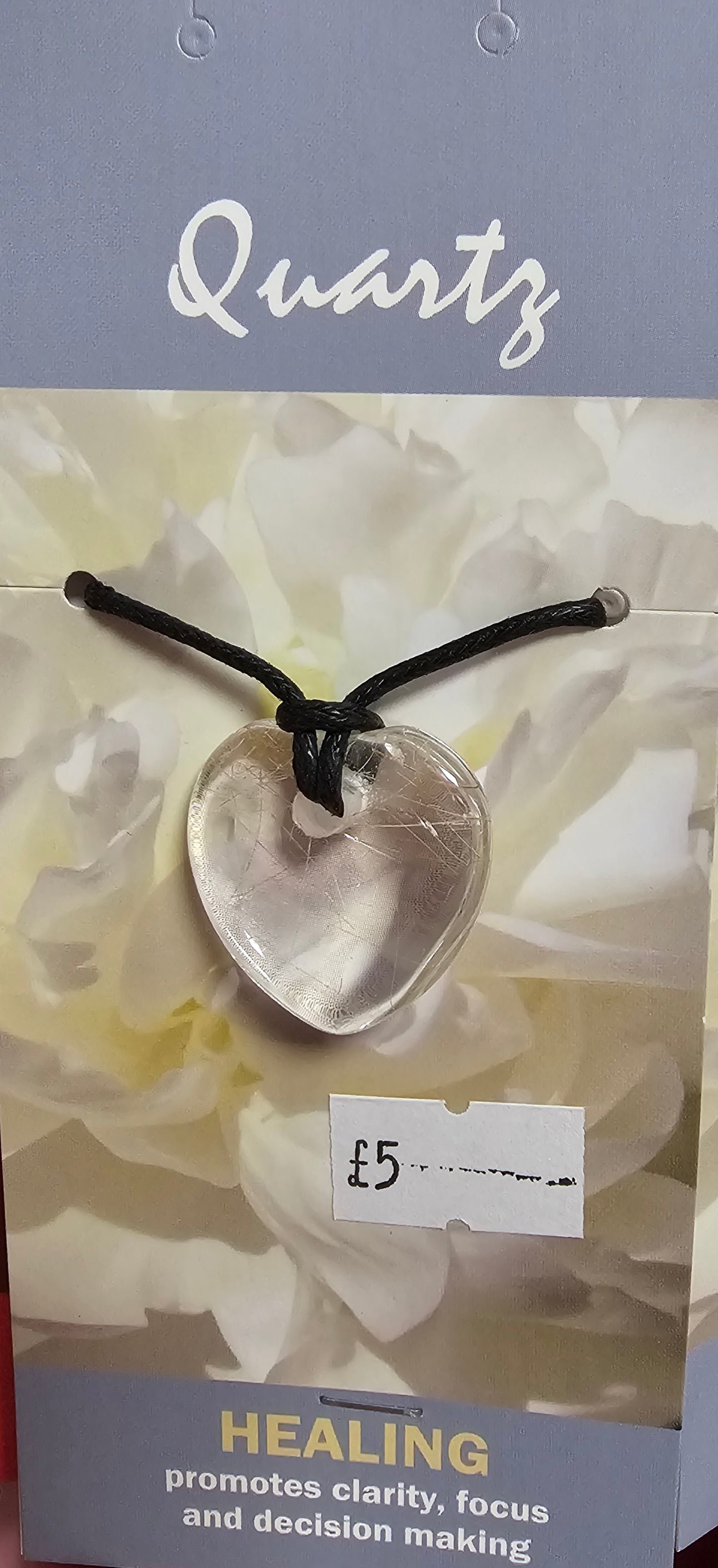 Clear Quartz pendant on black cord