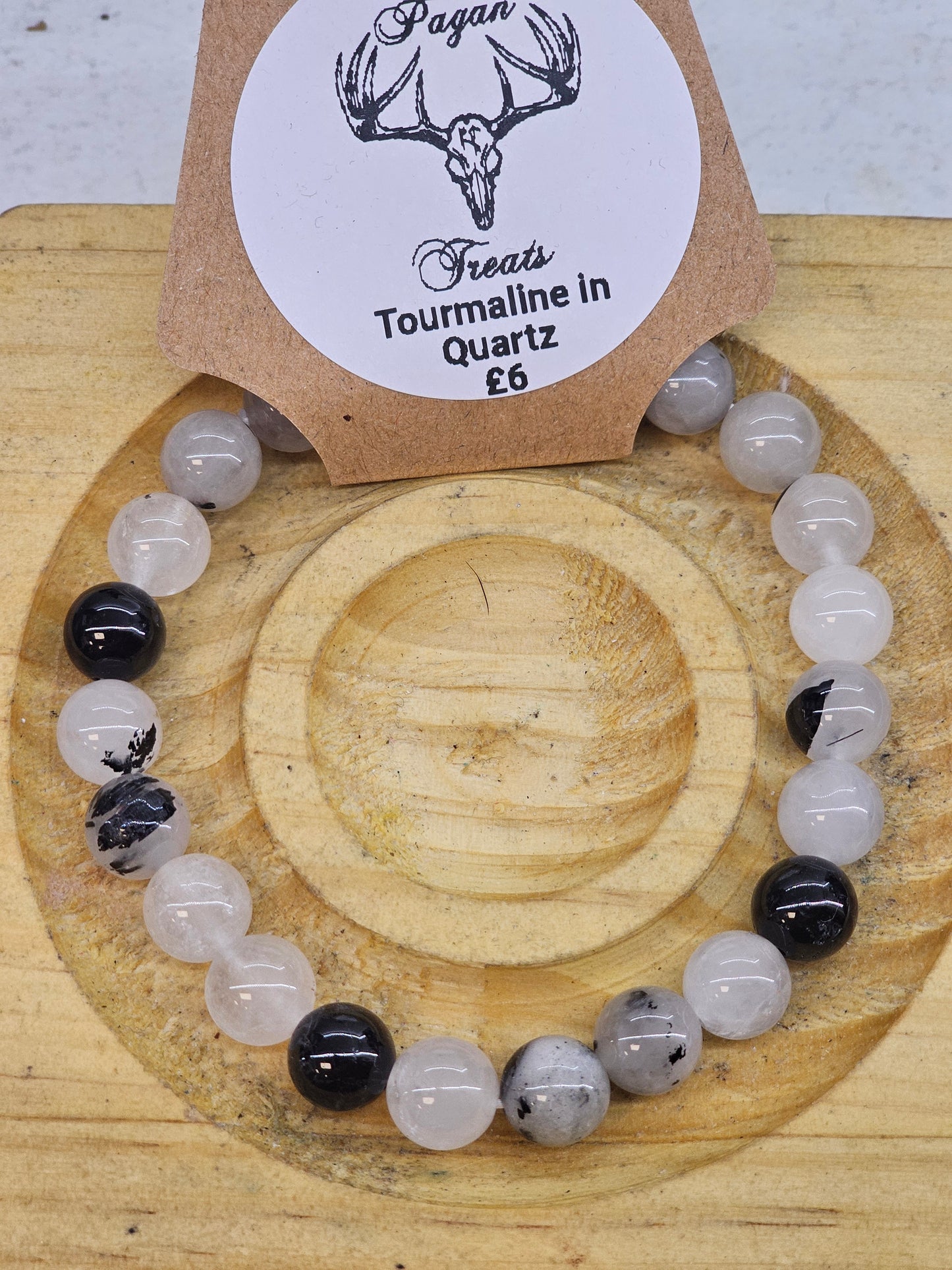 Tourmaline in Quartz 8mm bead bracelet