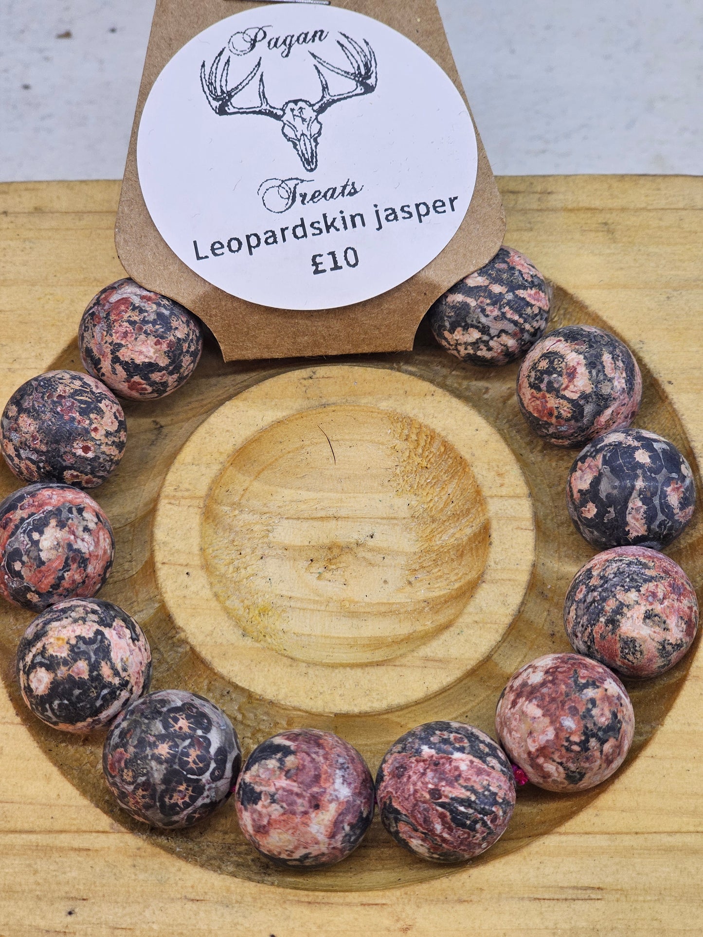 Leopardskin Jasper 12mm bead bracelet