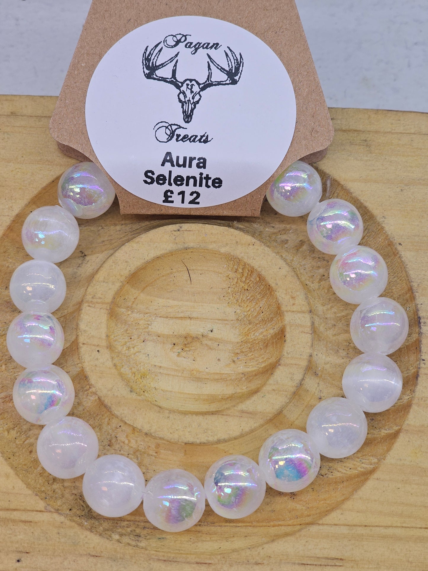 Aura Coated Selenite 10mm bead bracelet