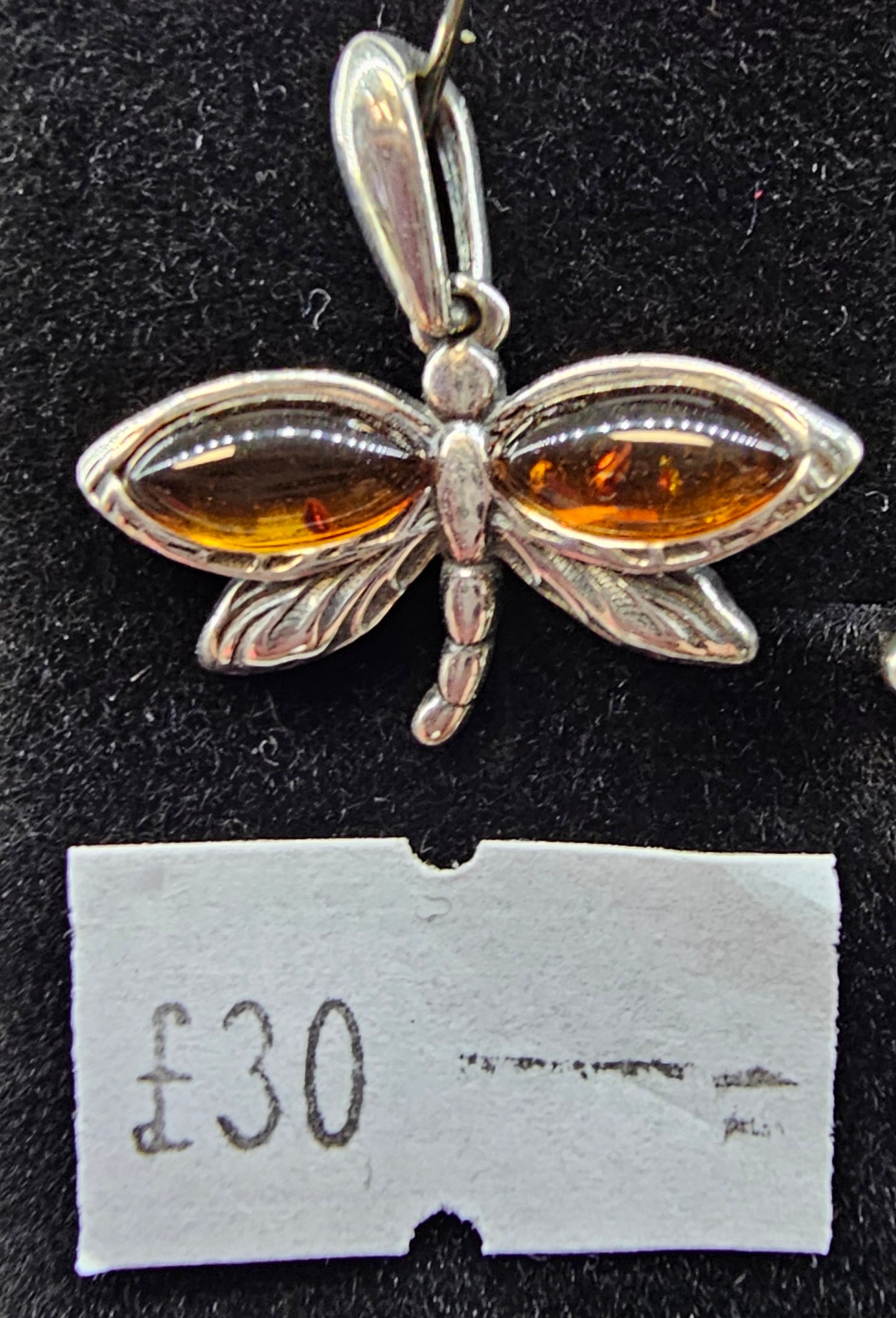 Amber Dragonfly 925 silver pendant
