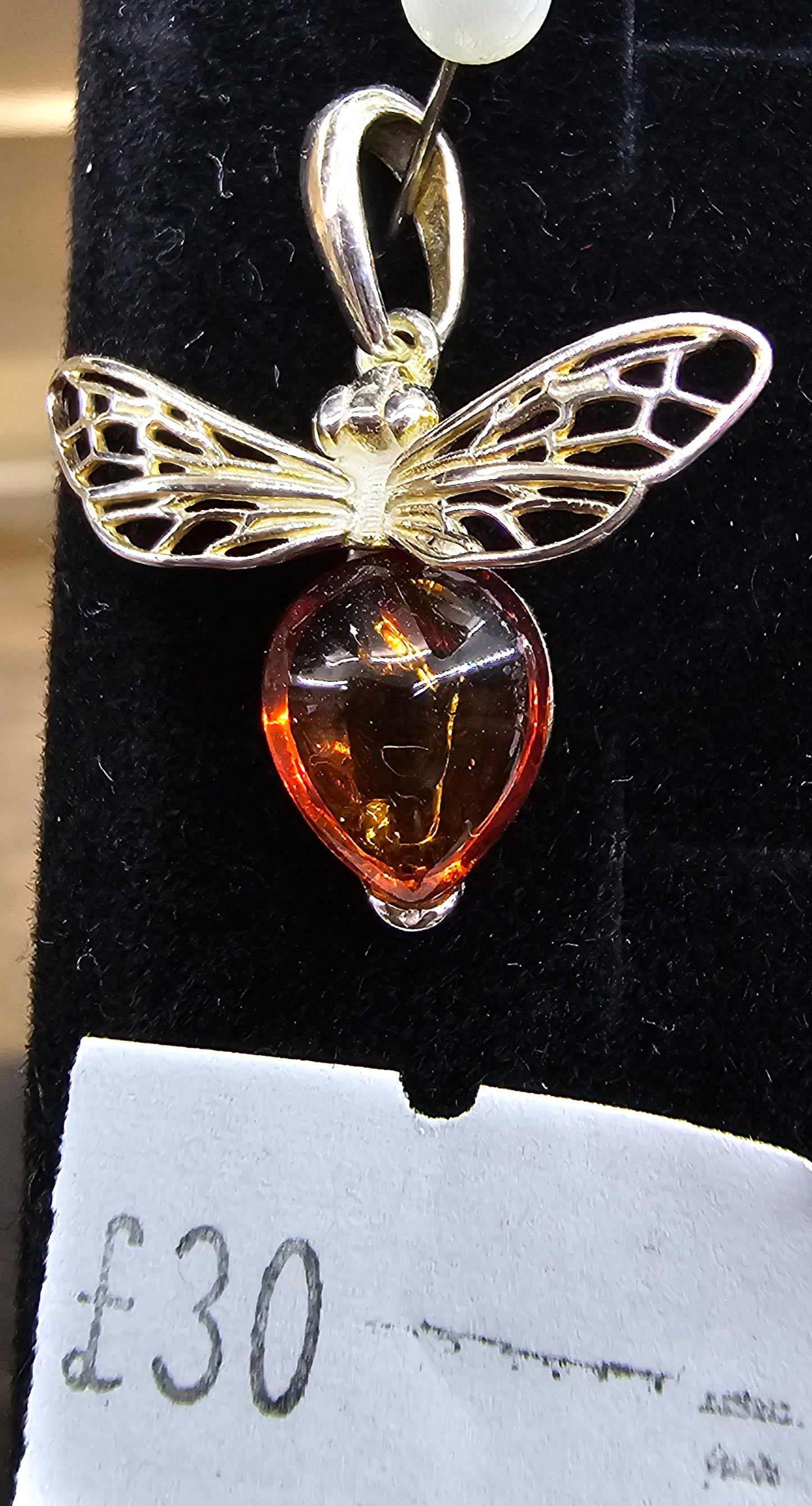 Amber 925 silver Bee pendant