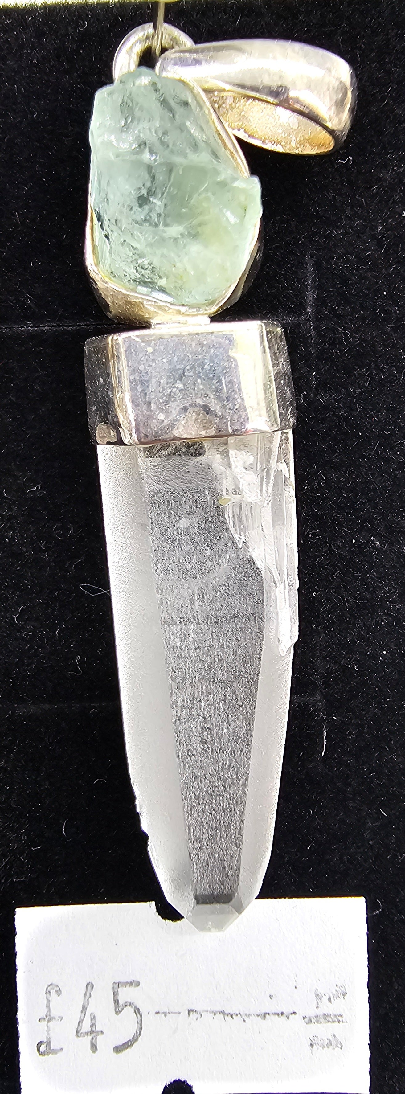 Aquamarine & Clear Quartz 925 silver pendant