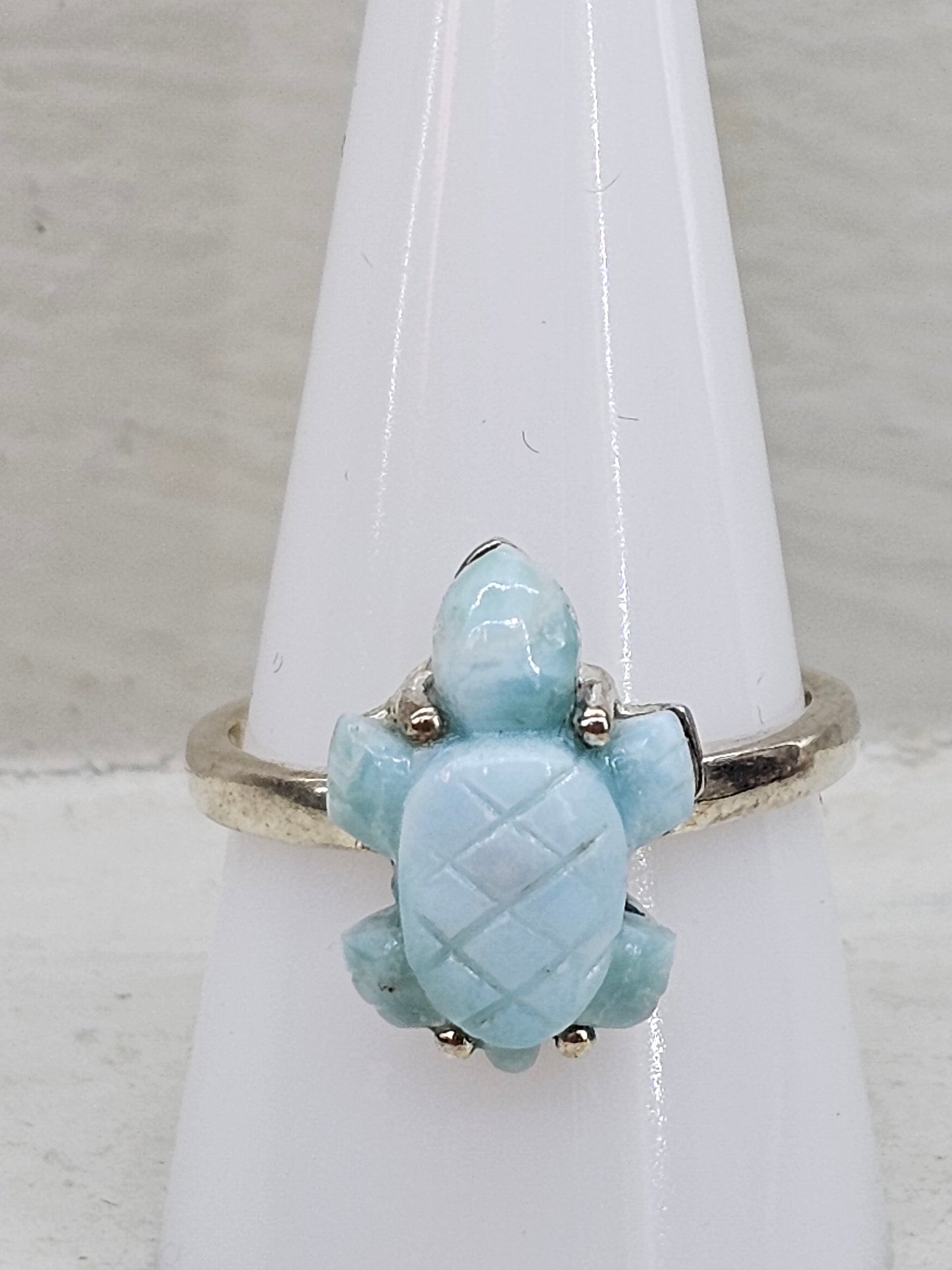 Larimar Turtle 925 silver ring size R/S
