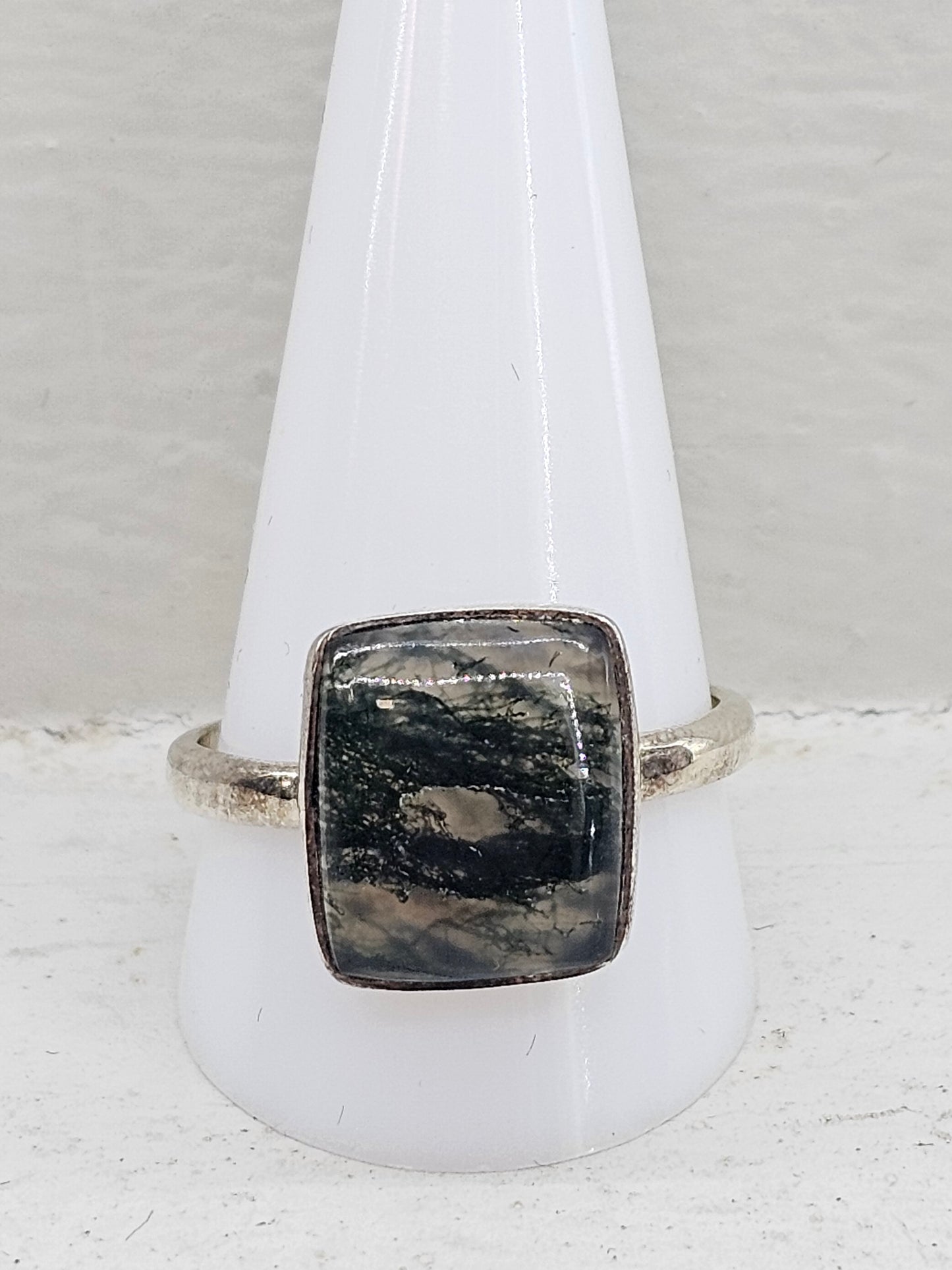 Moss Agate silver ring size Y/Z