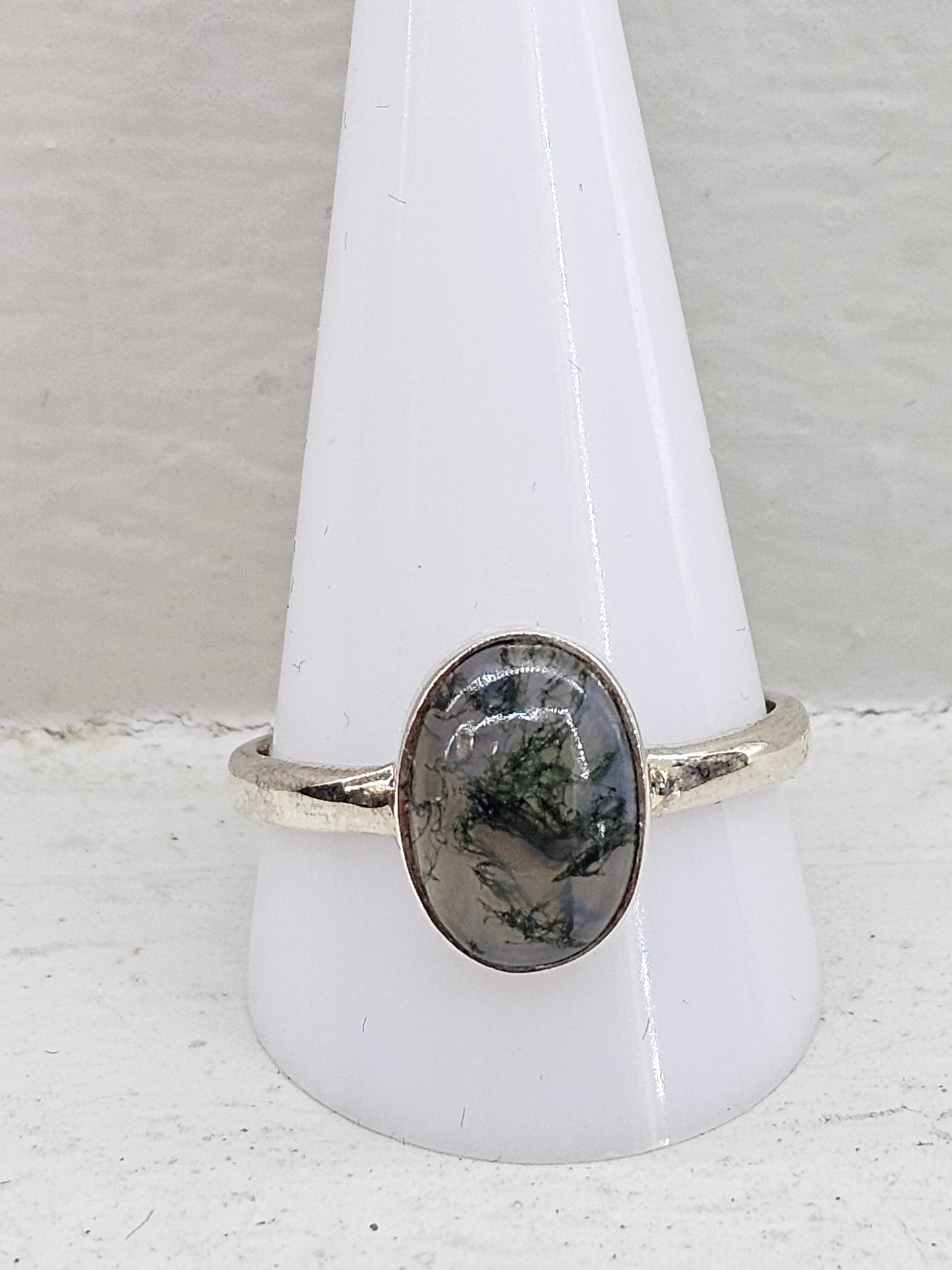 Moss Agate 925 silver ring size Y
