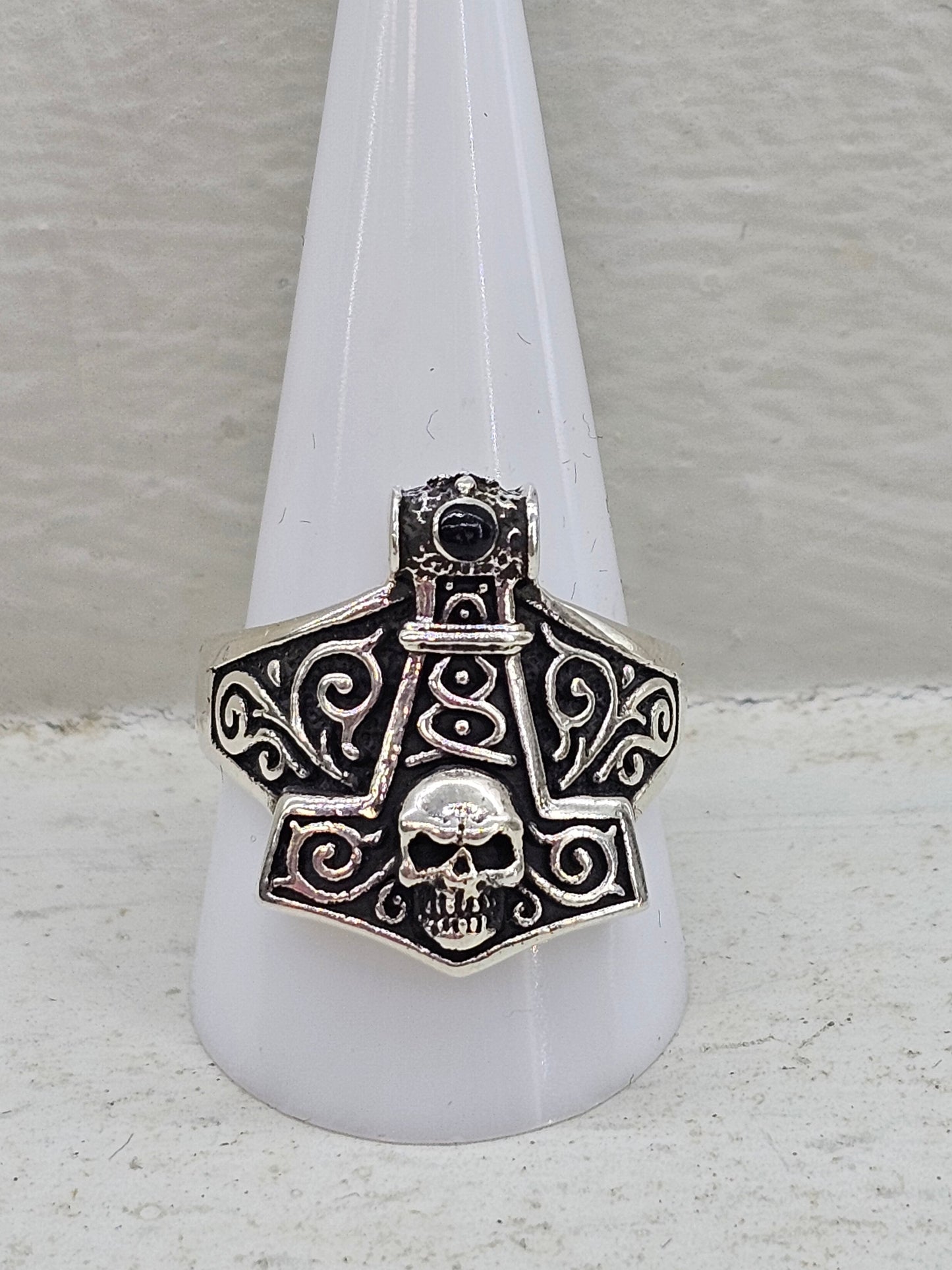 925 silver Skull & Mjolnir ring size V/W
