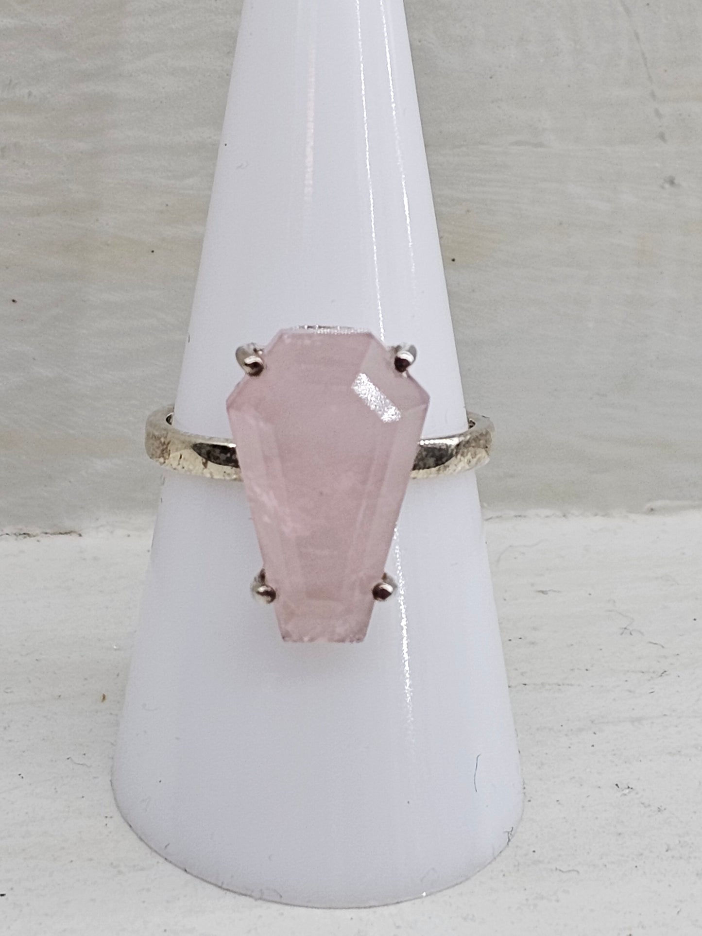 Rose Quartz 925 silver coffin ring