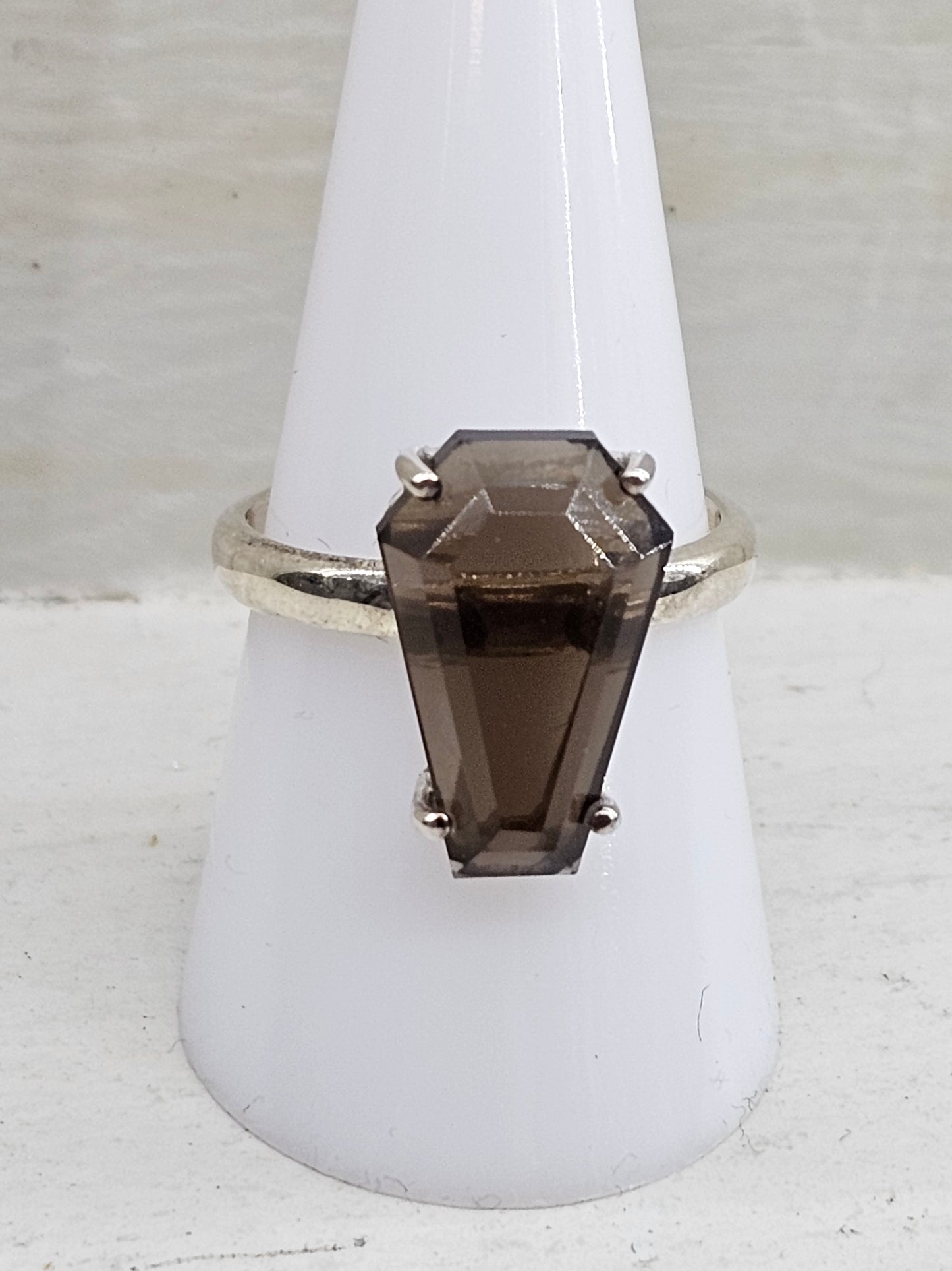 Smokey Quartz 925 silver coffin ring