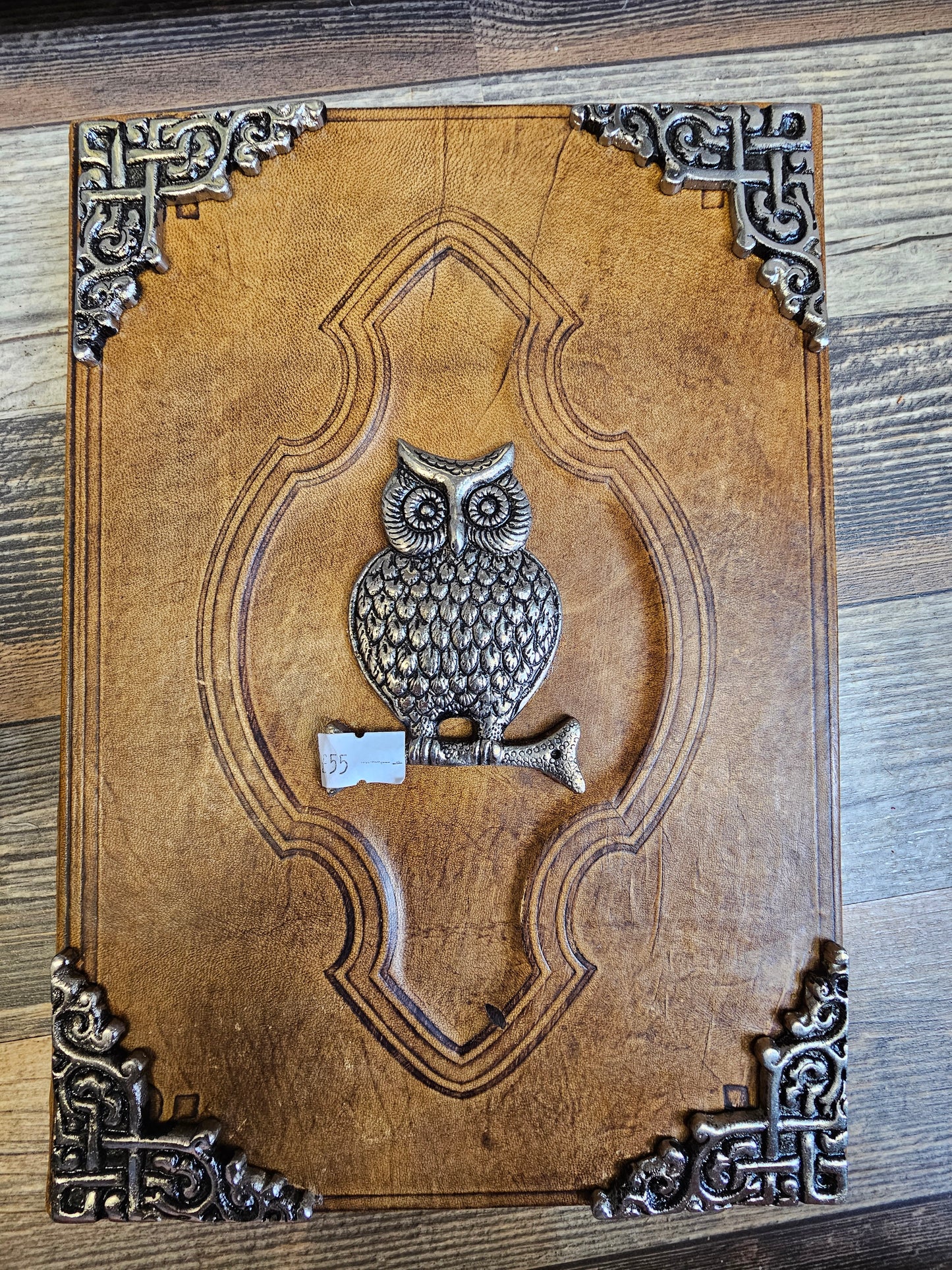 Leather Grimoire with metal Owl & edging