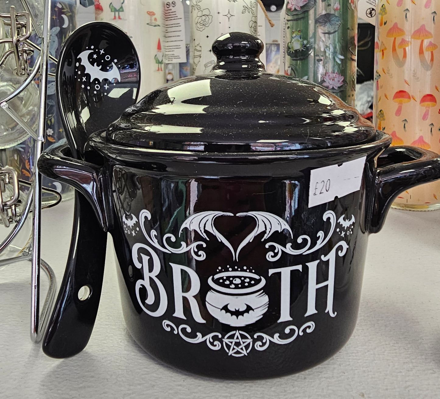 ceramic Broth Pot with lid and spoon