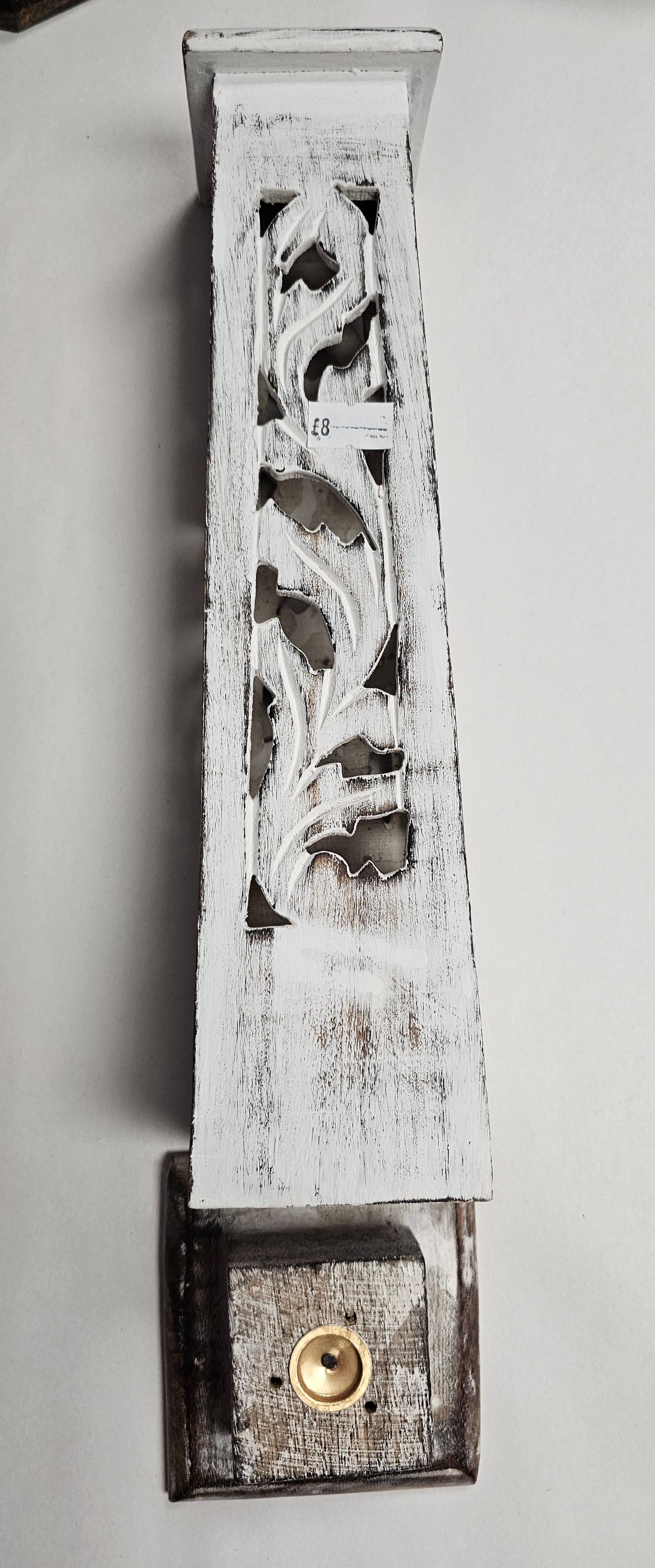 White Washed Wooden Tower Incense Stick/Cone Holder