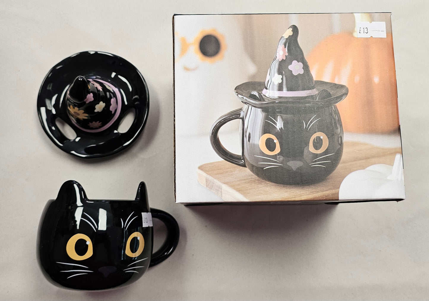 Cat Mug with Witch Hat Lid