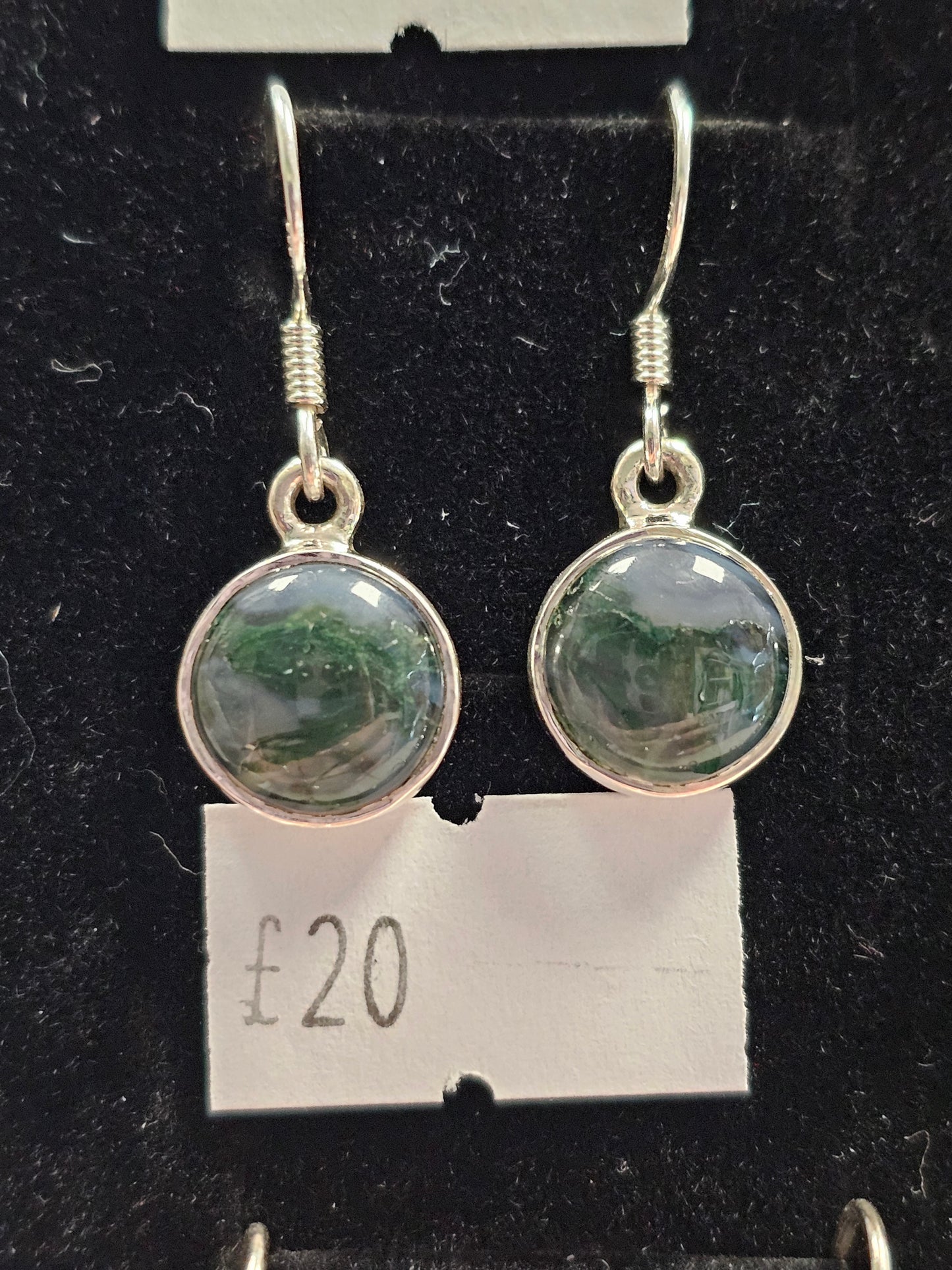 Moss Agate 925 silver hook earrings