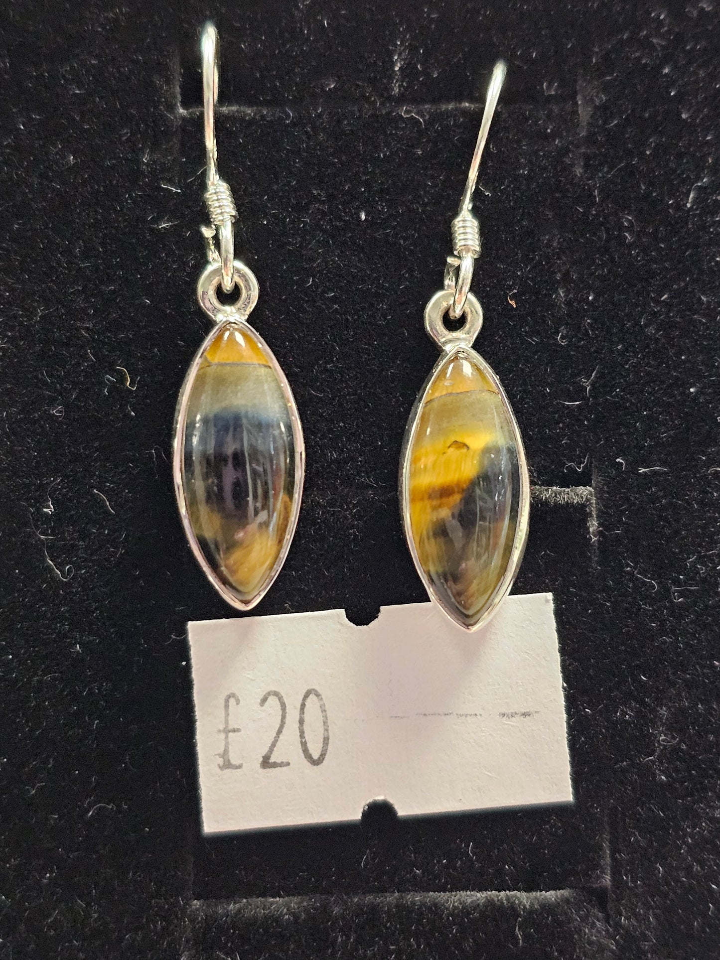 Mixed Colour Tigers Eye 925 silver hook earrings