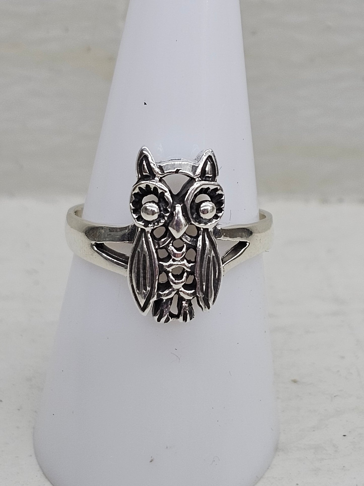 Owl 925 Silver Ring Size R