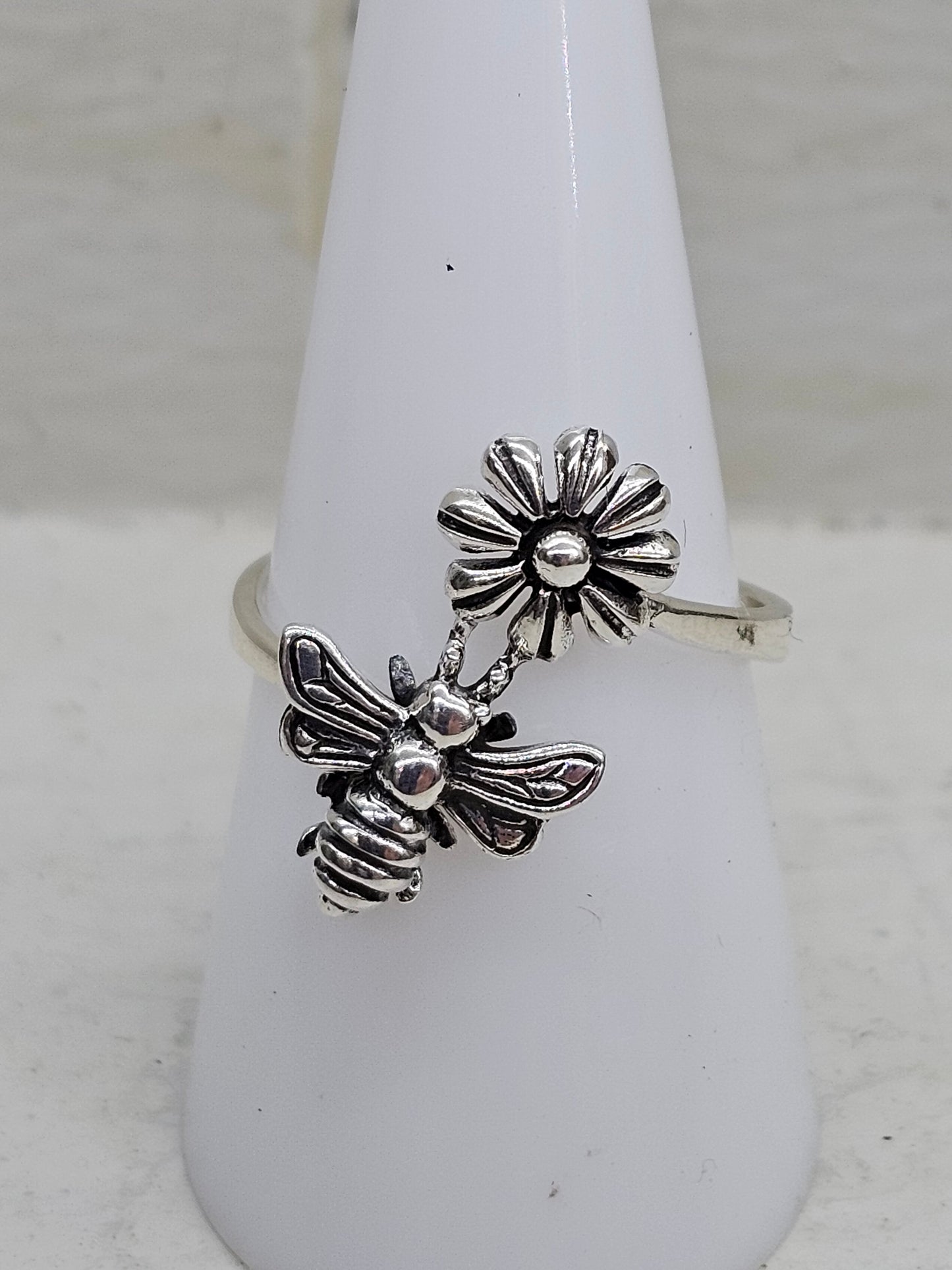 Bee & Flower 925 Silver Ring Size P/Q