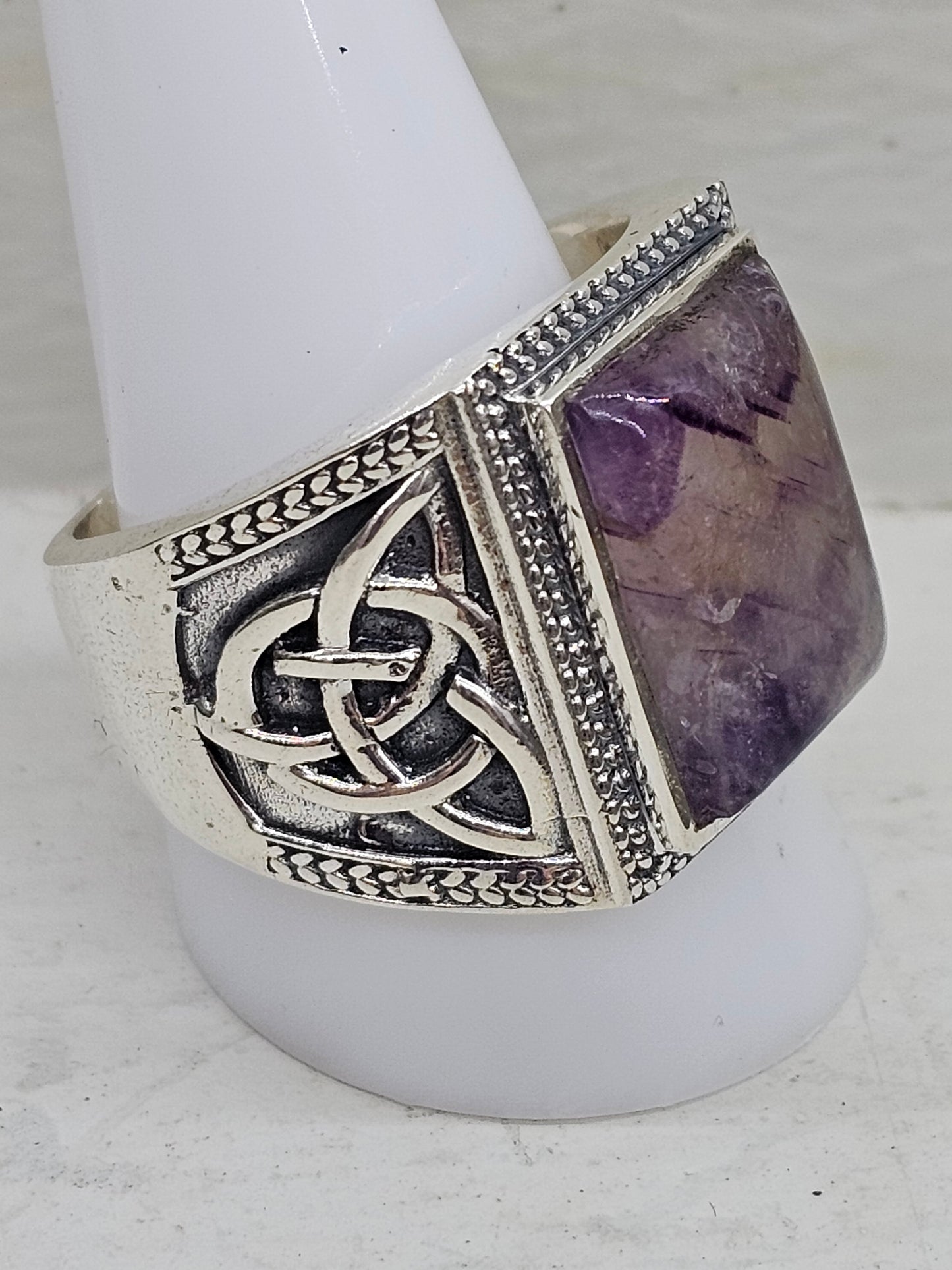 Blue John Fluorite 925 Silver Ring Size W/X