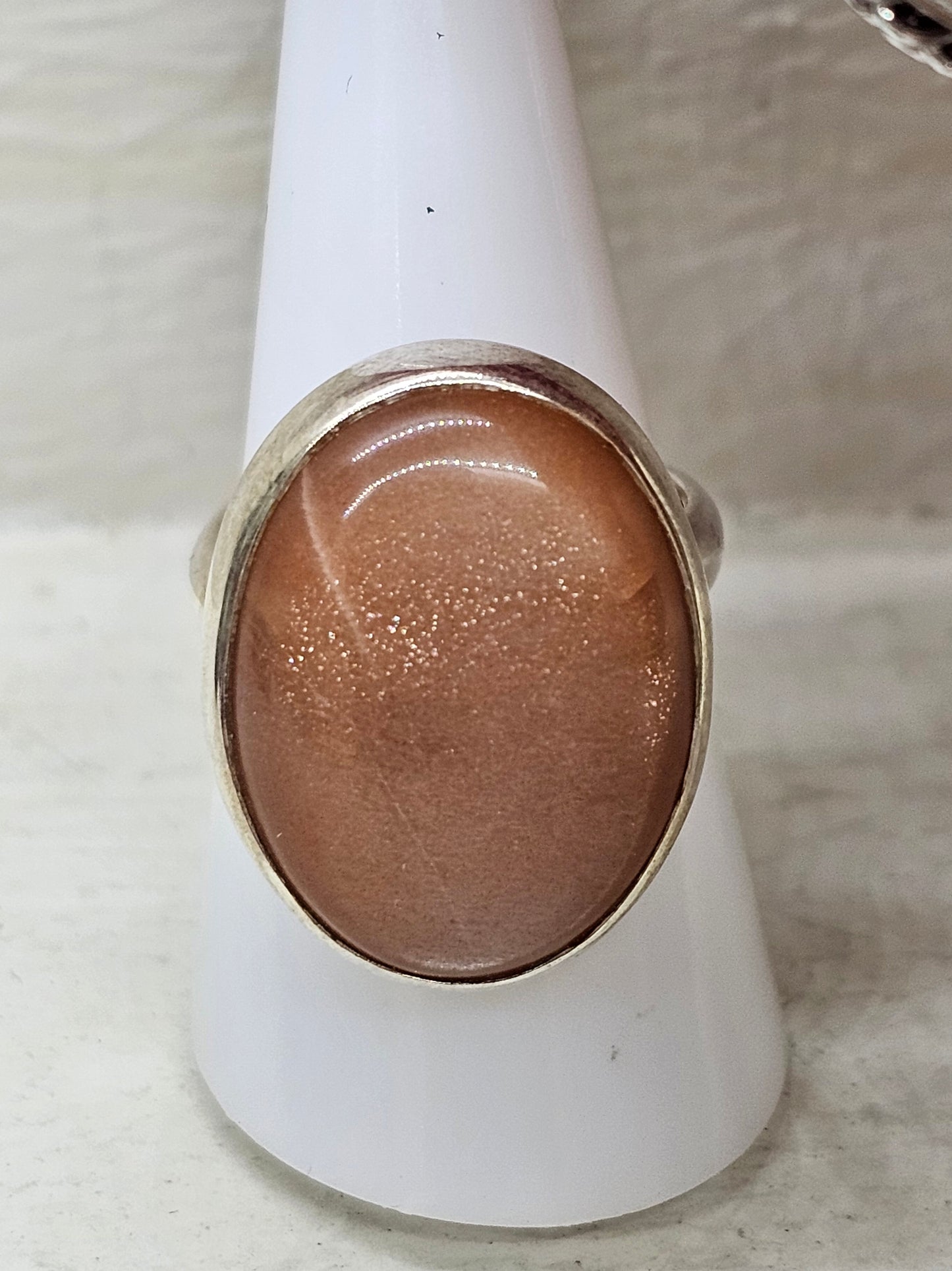 Peach Moonstone Adjustable 925 Silver Ring