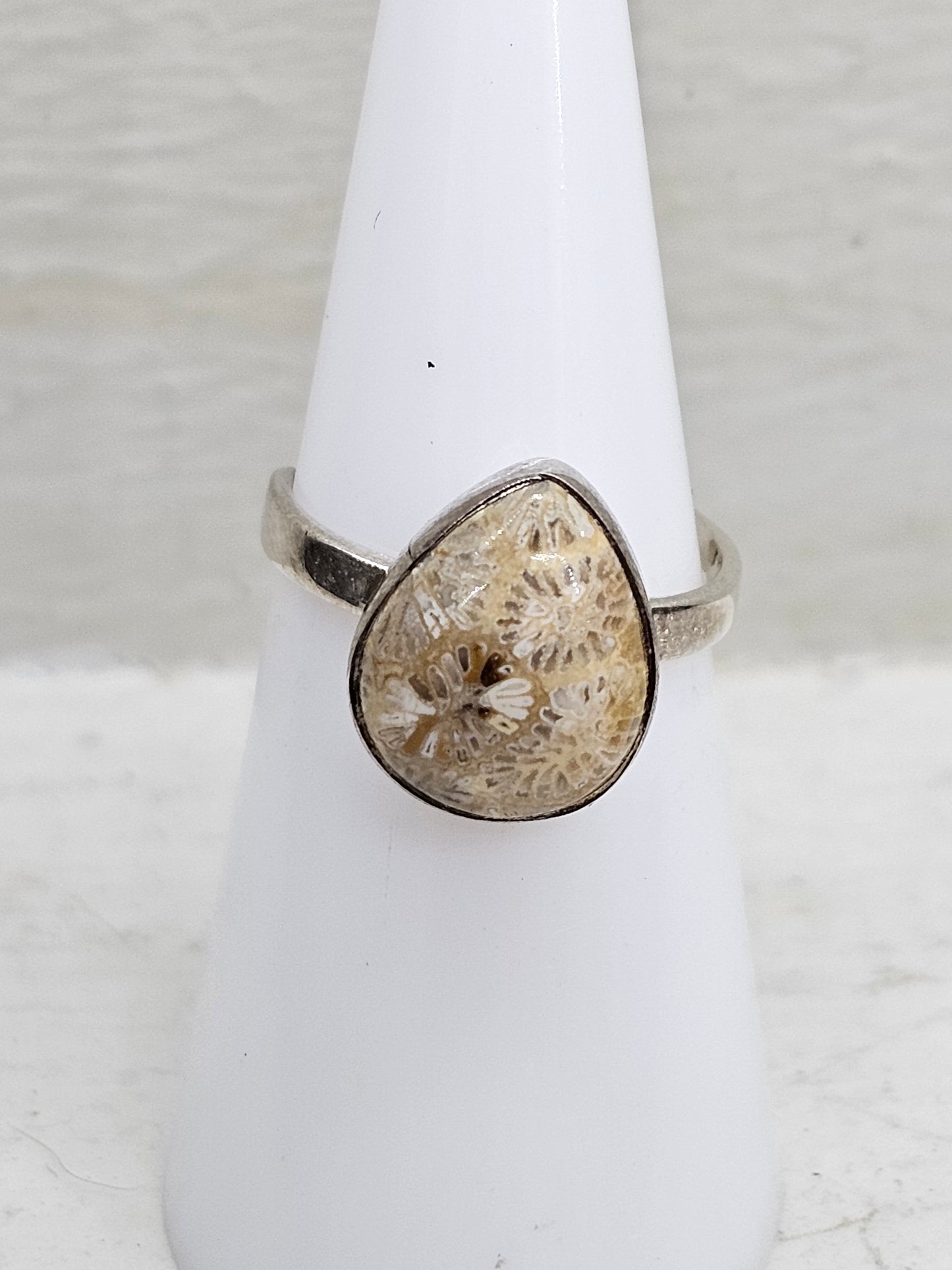 Fossilised Coral Adjustable 925 Silver Ring