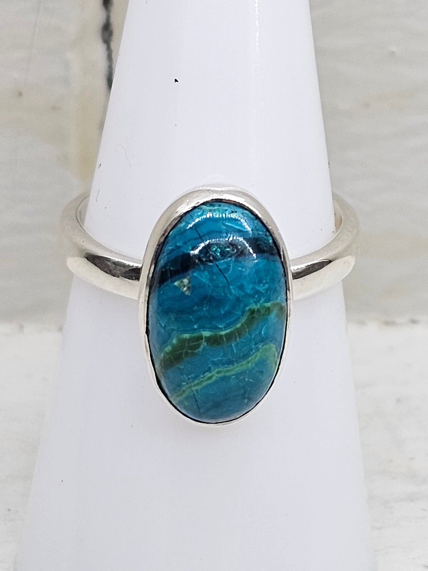 Chrysocolla Adjustable 925 Silver Ring