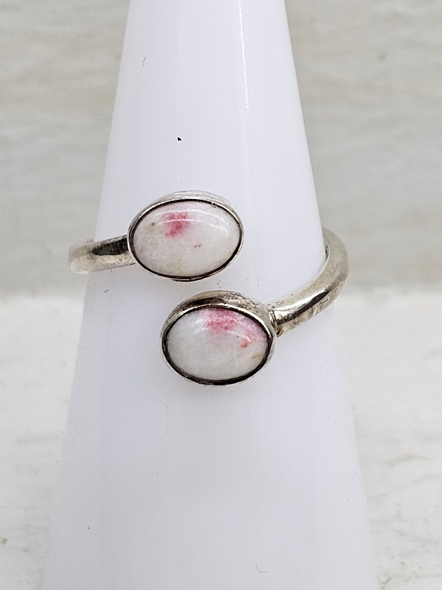 Cinnabar and quartz Adjustable 925 Silver Ring