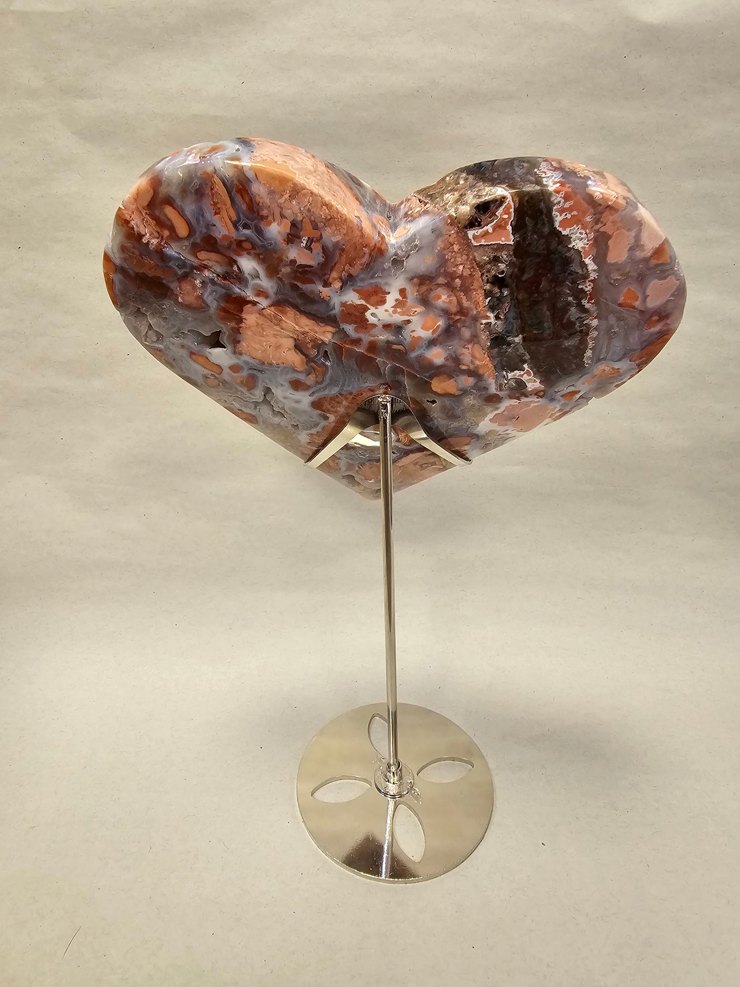 Big Pink Chalcedony Heart in Stand