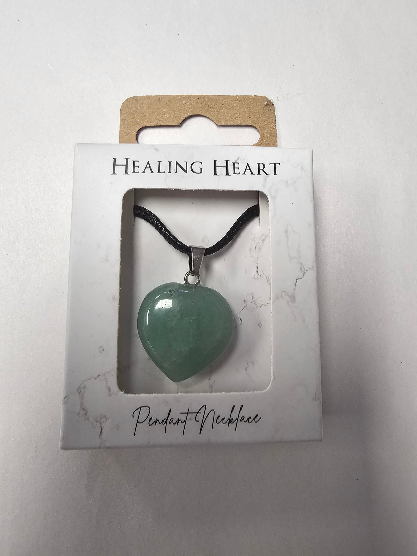 Green Aventurine Heart Pendent on Black Cord