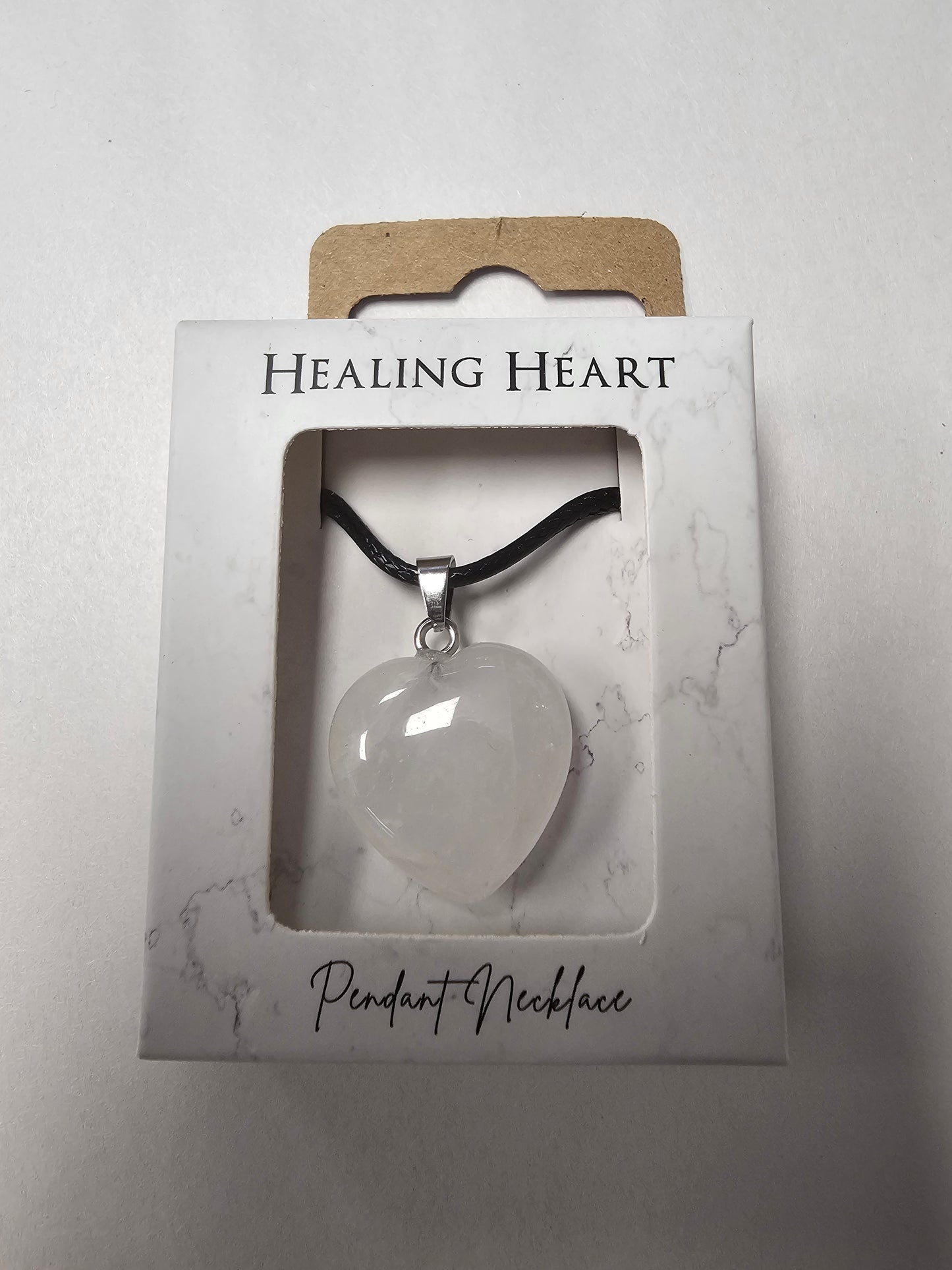 Clear Quartz Heart Pendent on Black Cord