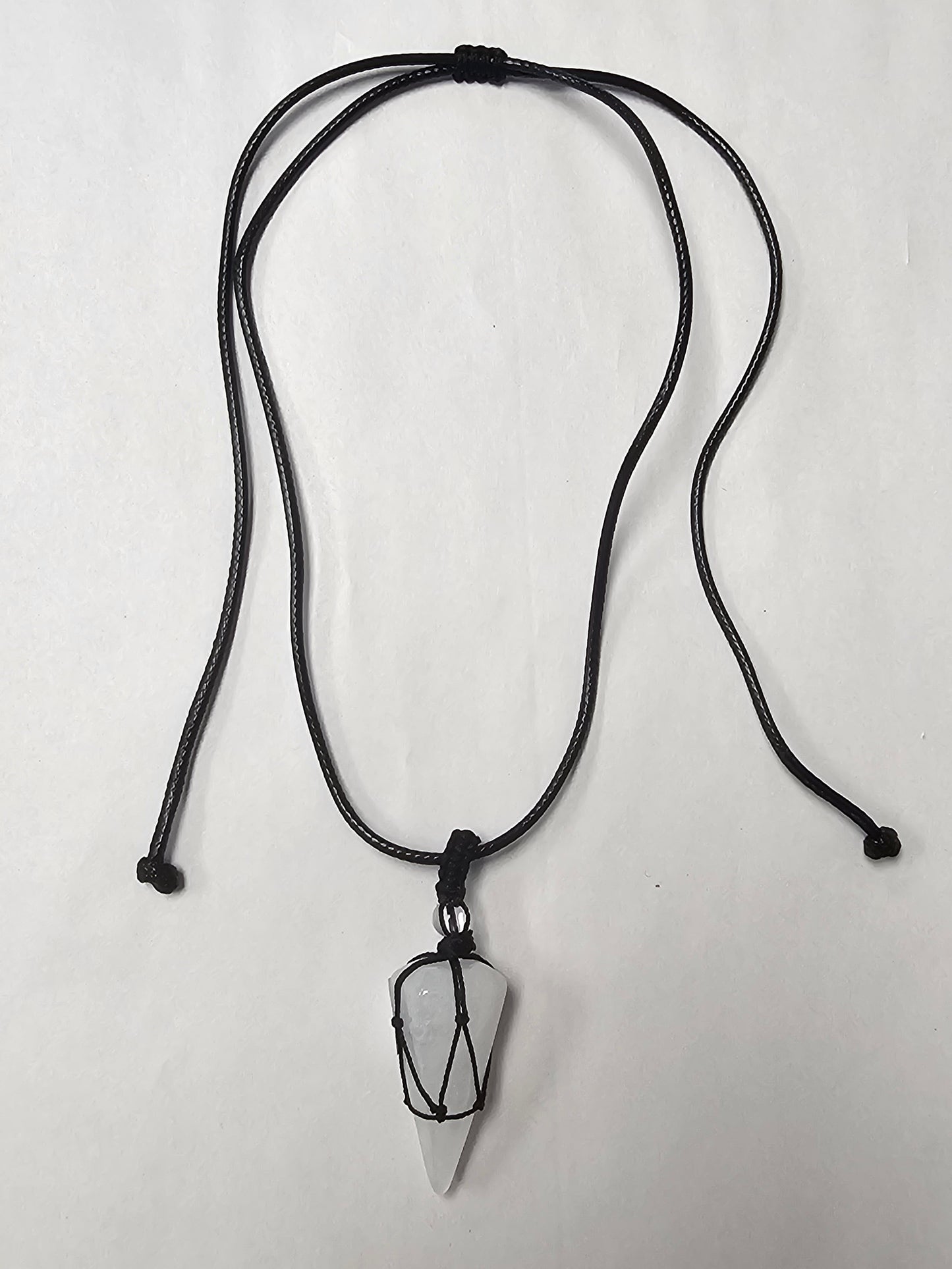 Clear Quartz Pendulum/Pendent on Black Pull Cord