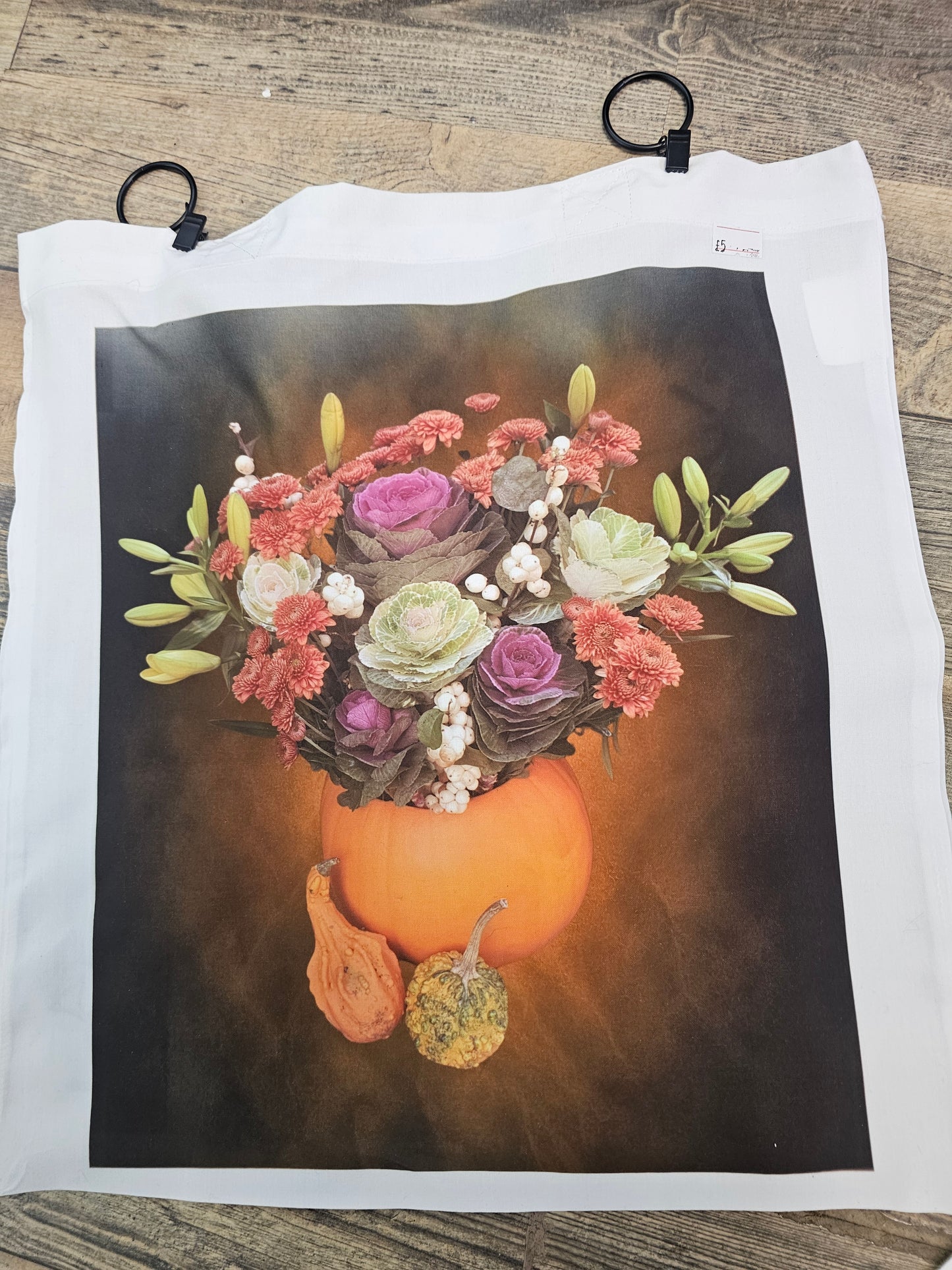 Pumpkin & Flowers Tote Bag 15 x 16 inch