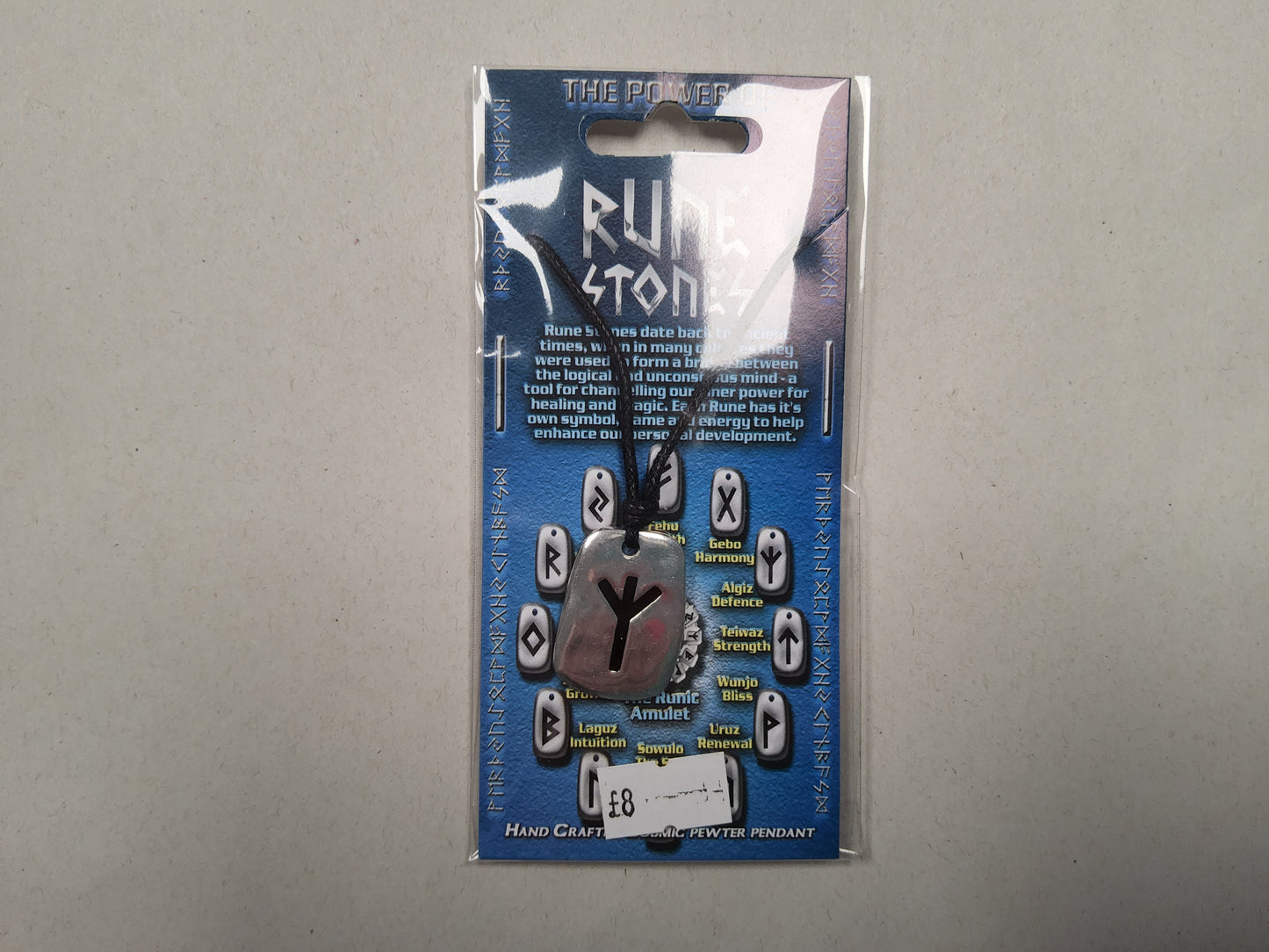 Pewter algiz pendant on cord necklace