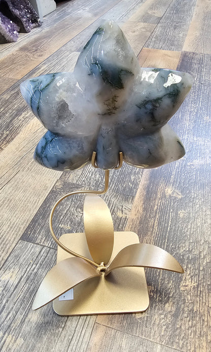 Moss Agate Fower with custom stand