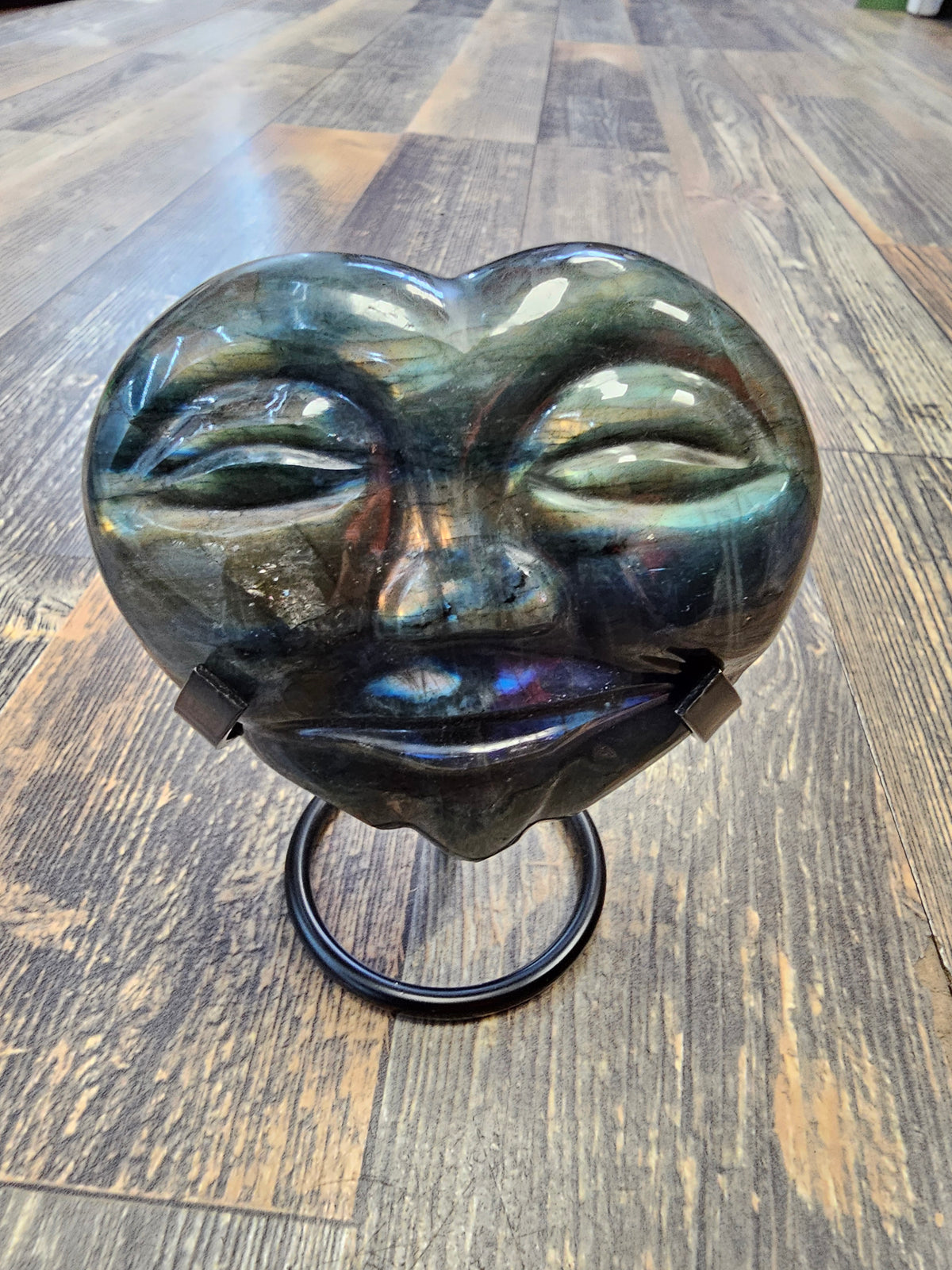 Labradorite Heart & Face with Stand