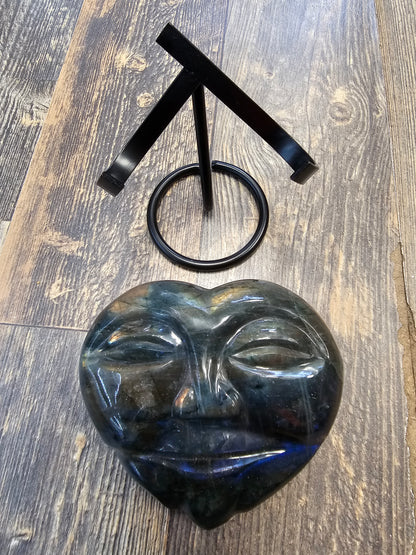 Labradorite Heart & Face with Stand