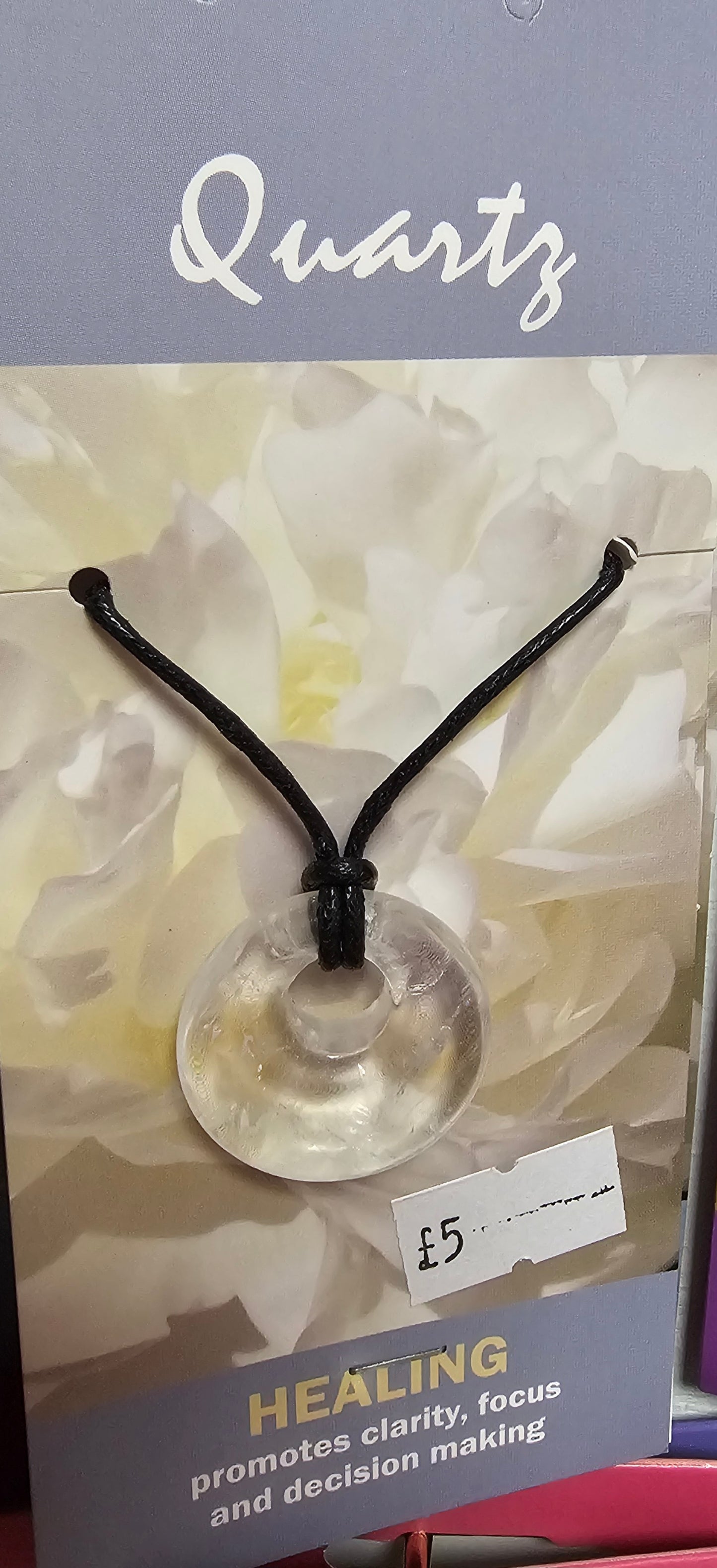 Clear Quartz pendant on black cord