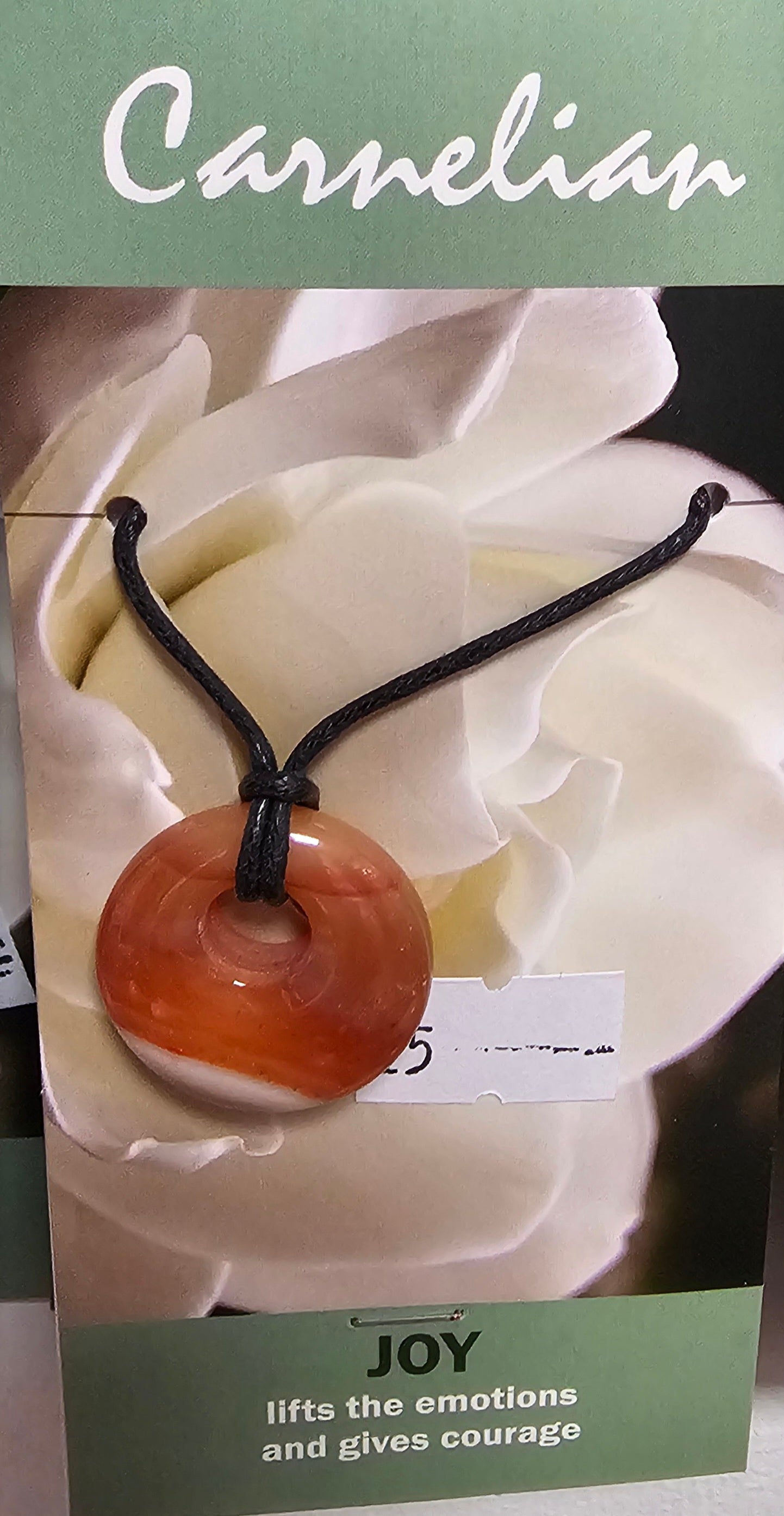 Carnelian pendant on black cord