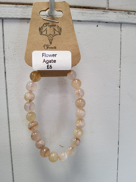 Flower Agate 8mm bead bracelet