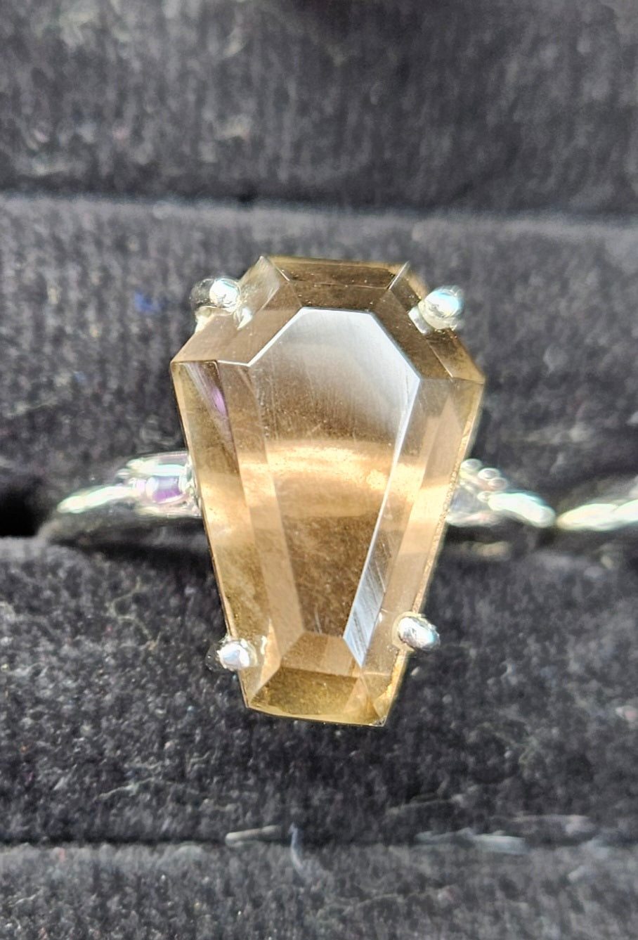 Smokey Quartz 925 silver coffin ring