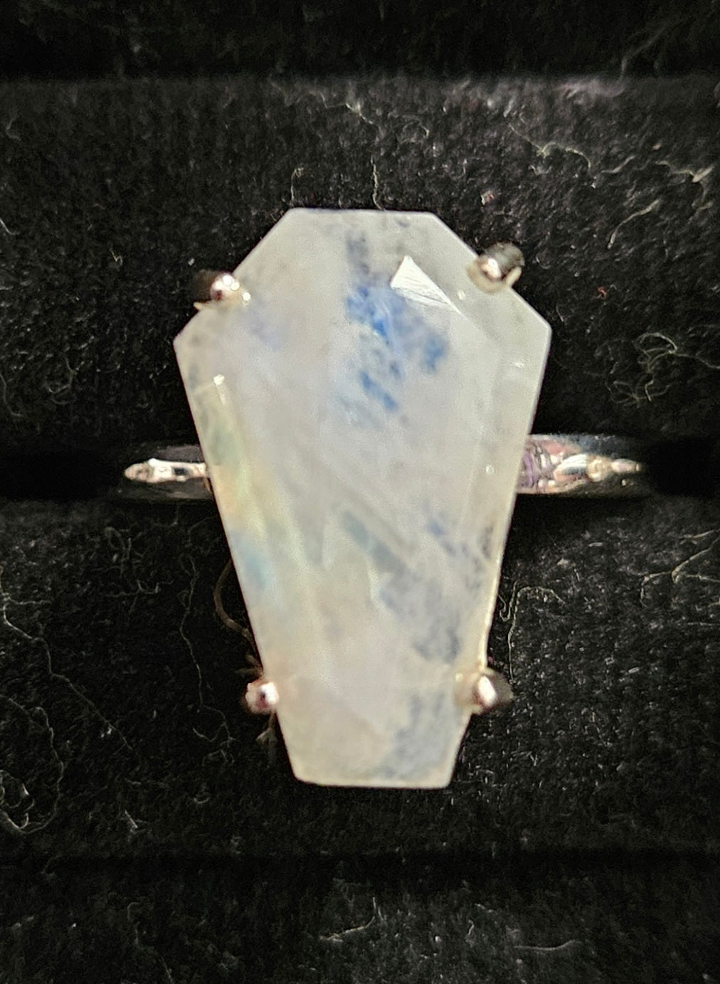 Rainbow Moonstone 925 silver coffin ring