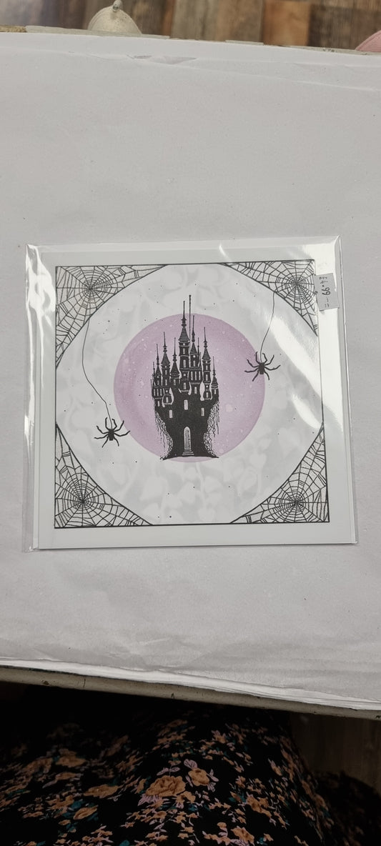 Witchy castle greetings card