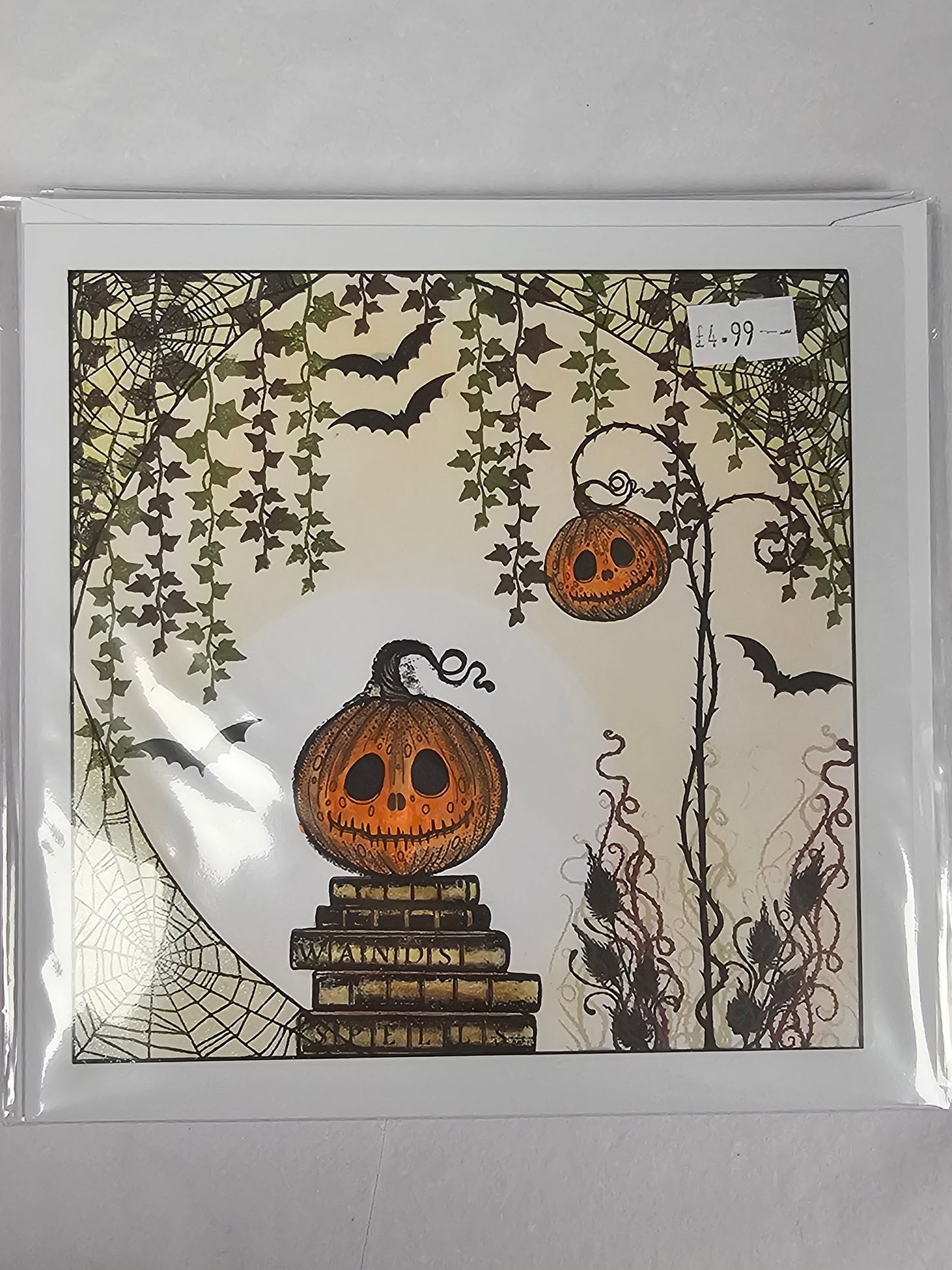 Pumpkin and Bats greetings card