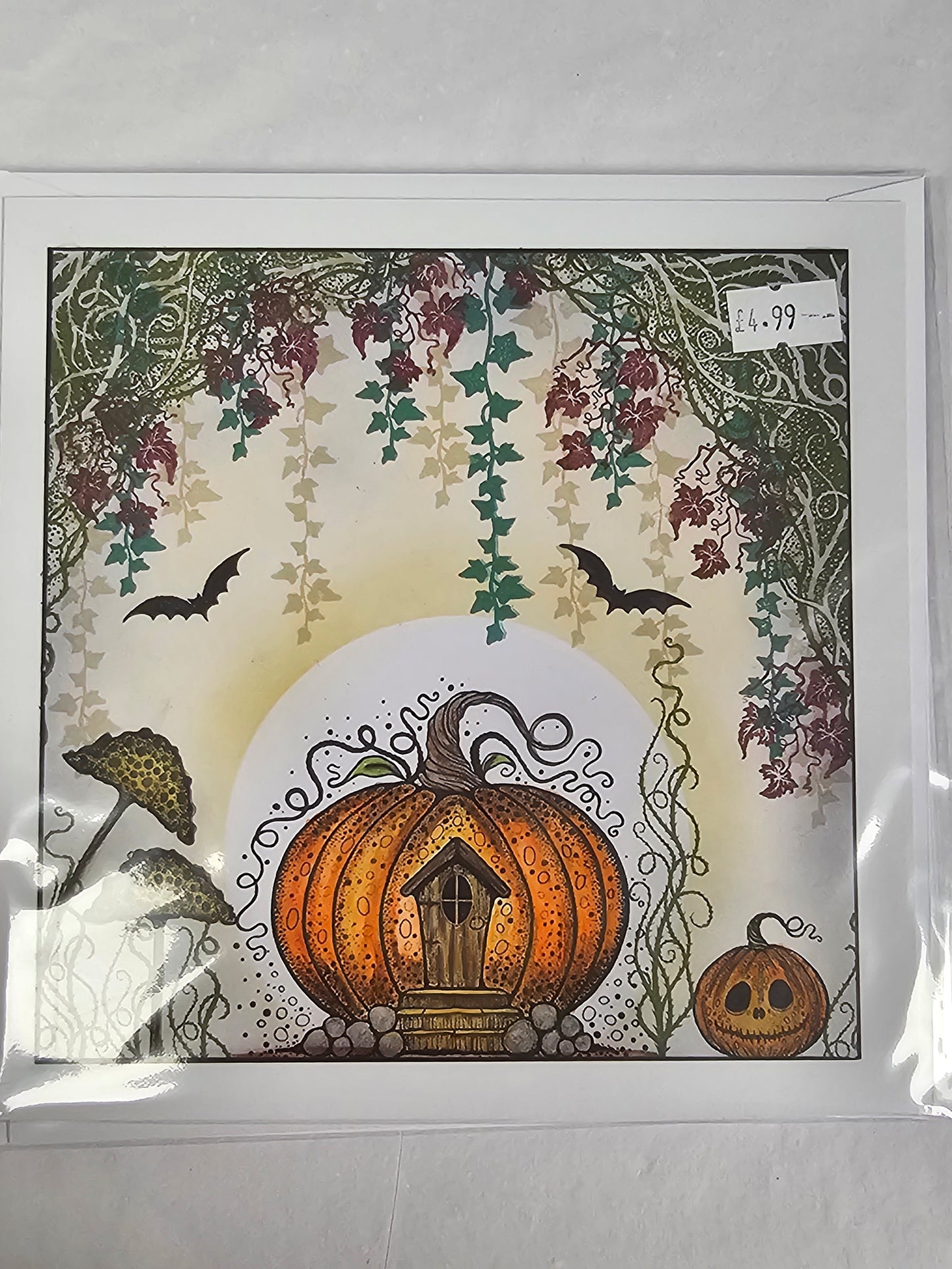 Pumpkin and Bats greetings card