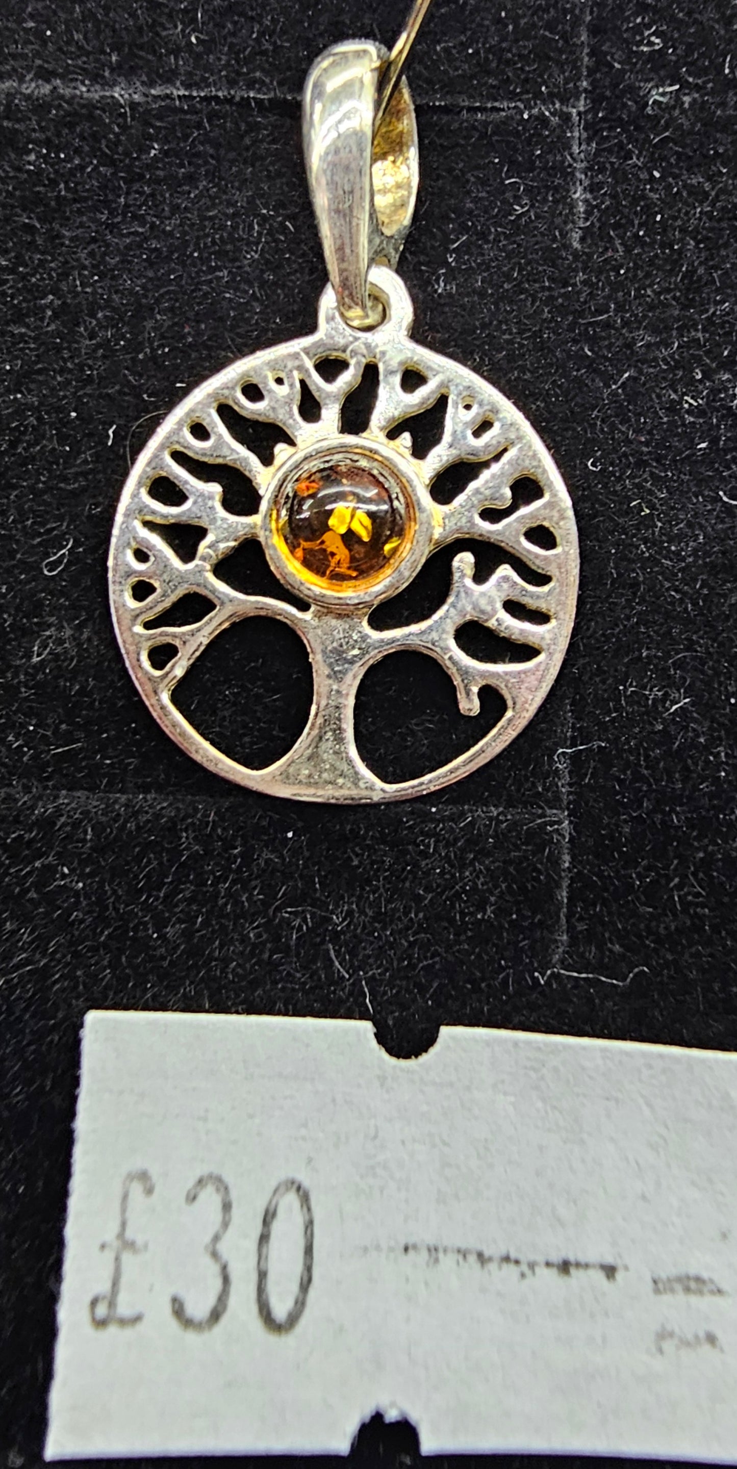 Amber 925 silver tree of life pendant