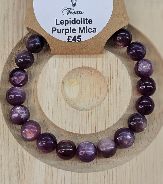 Lepidolite Purple Mica 9mm Bead Bracelet