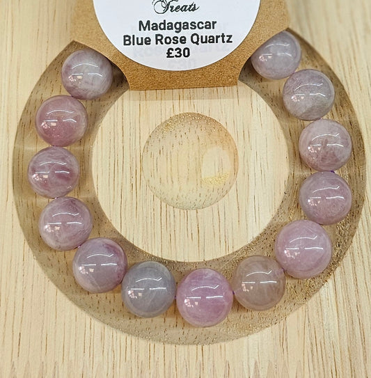 Madagascar Blue Rose Quartz 12mm Bead Bracelet