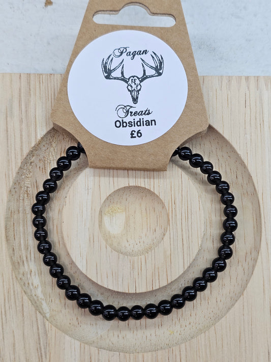 Obsidian 4mm bead bracelet