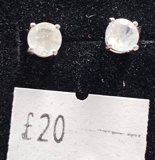 Rainbow Moonstone 925 silver Stud earrings (round)