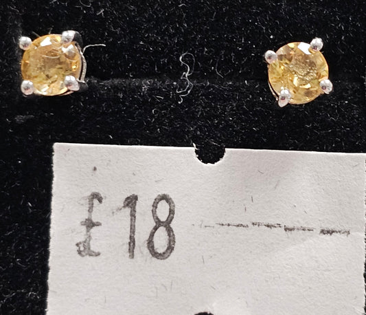 Citrine 925 silver Stud earrings (round)