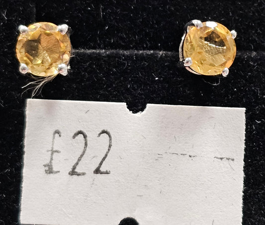 Citrine 925 silver Stud earrings (round)